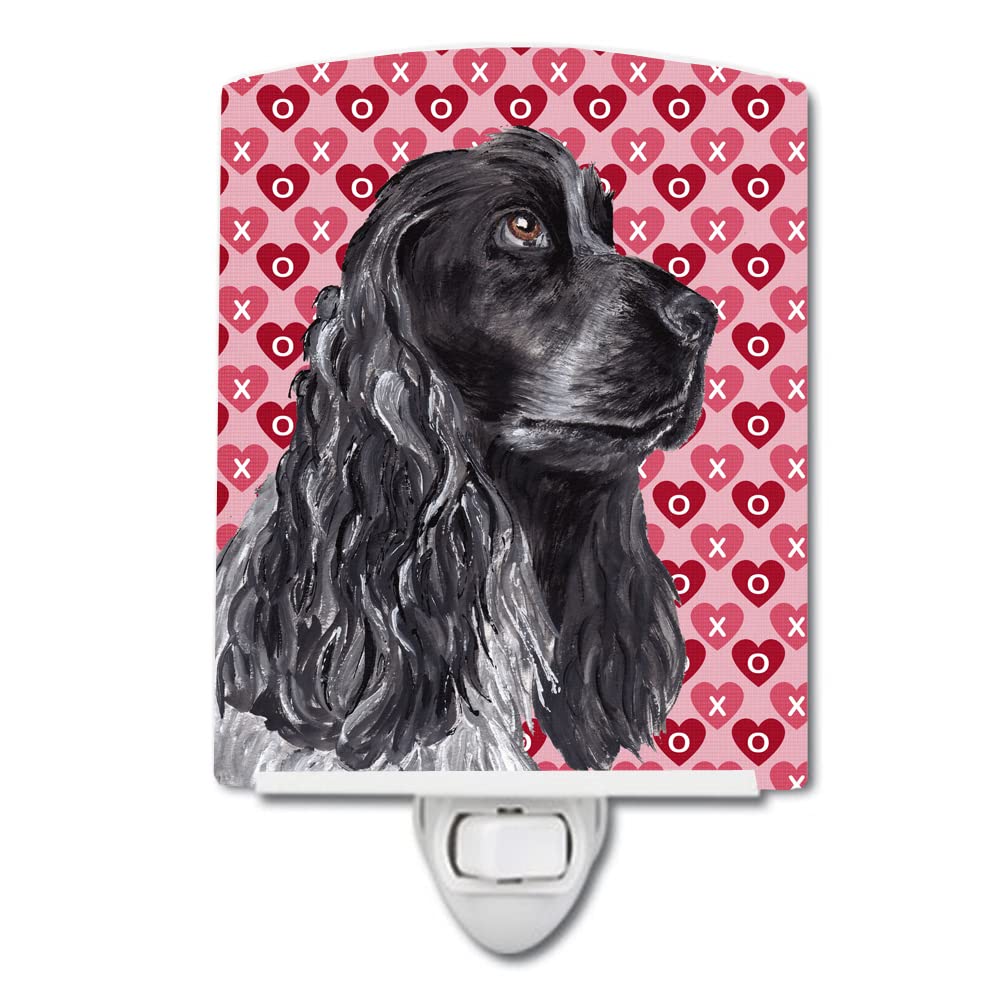 Caroline'S Treasures Sc9554Cnl Black Cocker Spaniel Hearts And Love Ceramic Night Light Compact, Ul-Certified, Ideal For Bedroom, Bathroom, Nursery, Hallway, Kitchen, 6X4X3, Multicolor