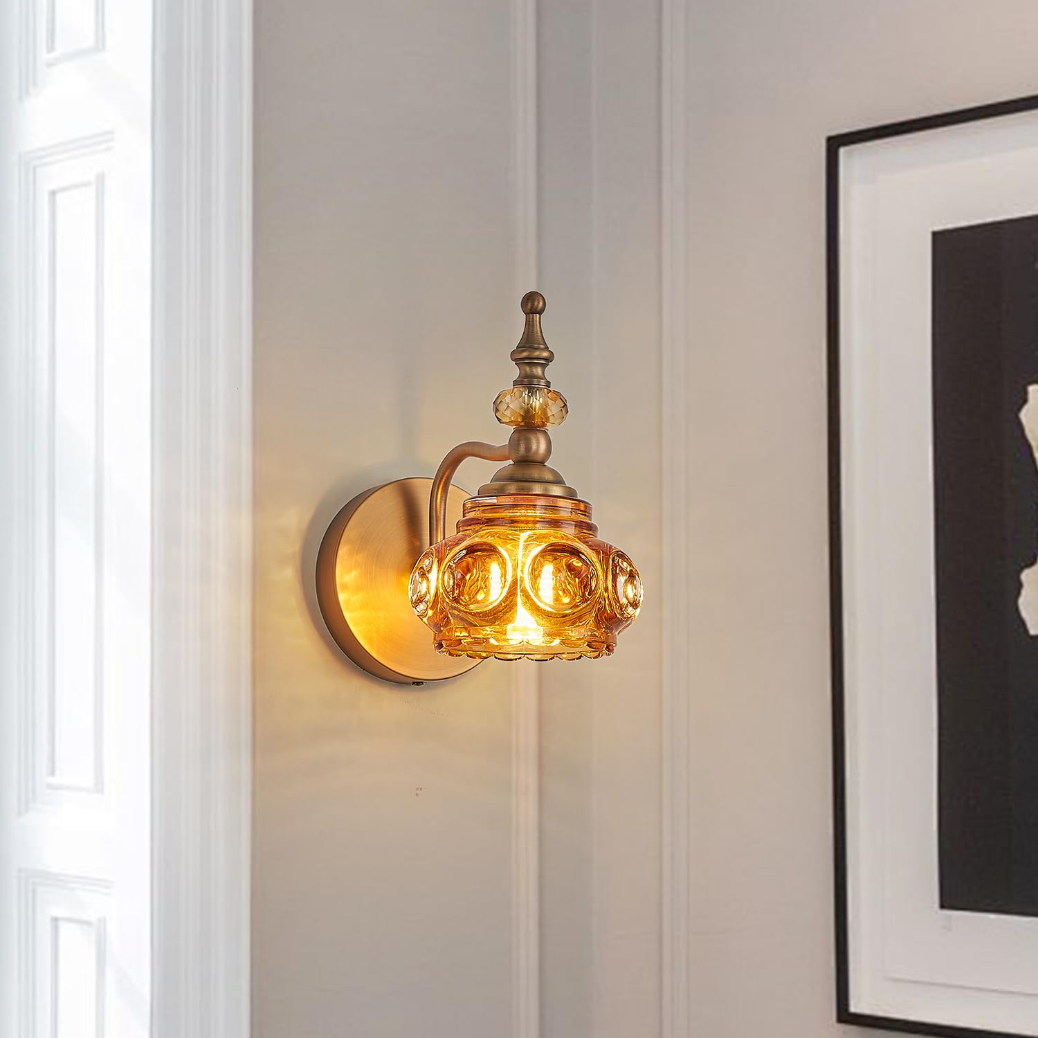 Zilanl Vintage Wall Sconces With Amber Rose Glass Lampshade Bathroom Sconces Modern Wall Lighting Fixture For Bedside Bedroom Do