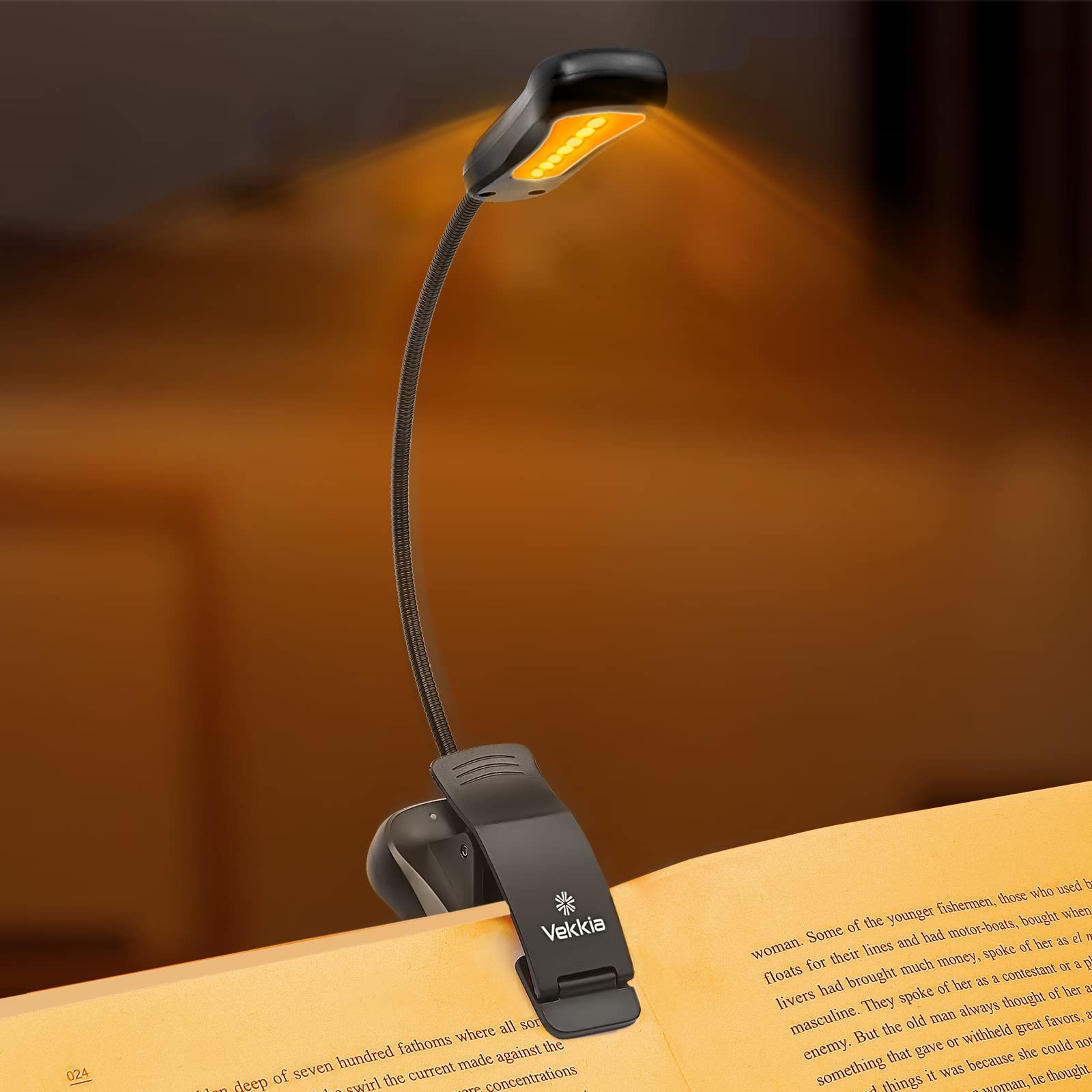 Vekkia Rechargeable Book Light with Blue Light Blocking, 3 Levels, 1600K, Black, Model SXTCAM-YS01