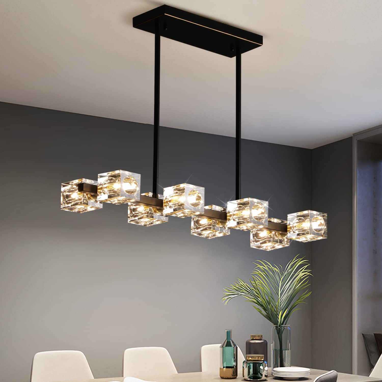 Okes Black Chandelier - 8-Light Crystal Pendant Light For Dining Room, Kitchen, Living Room