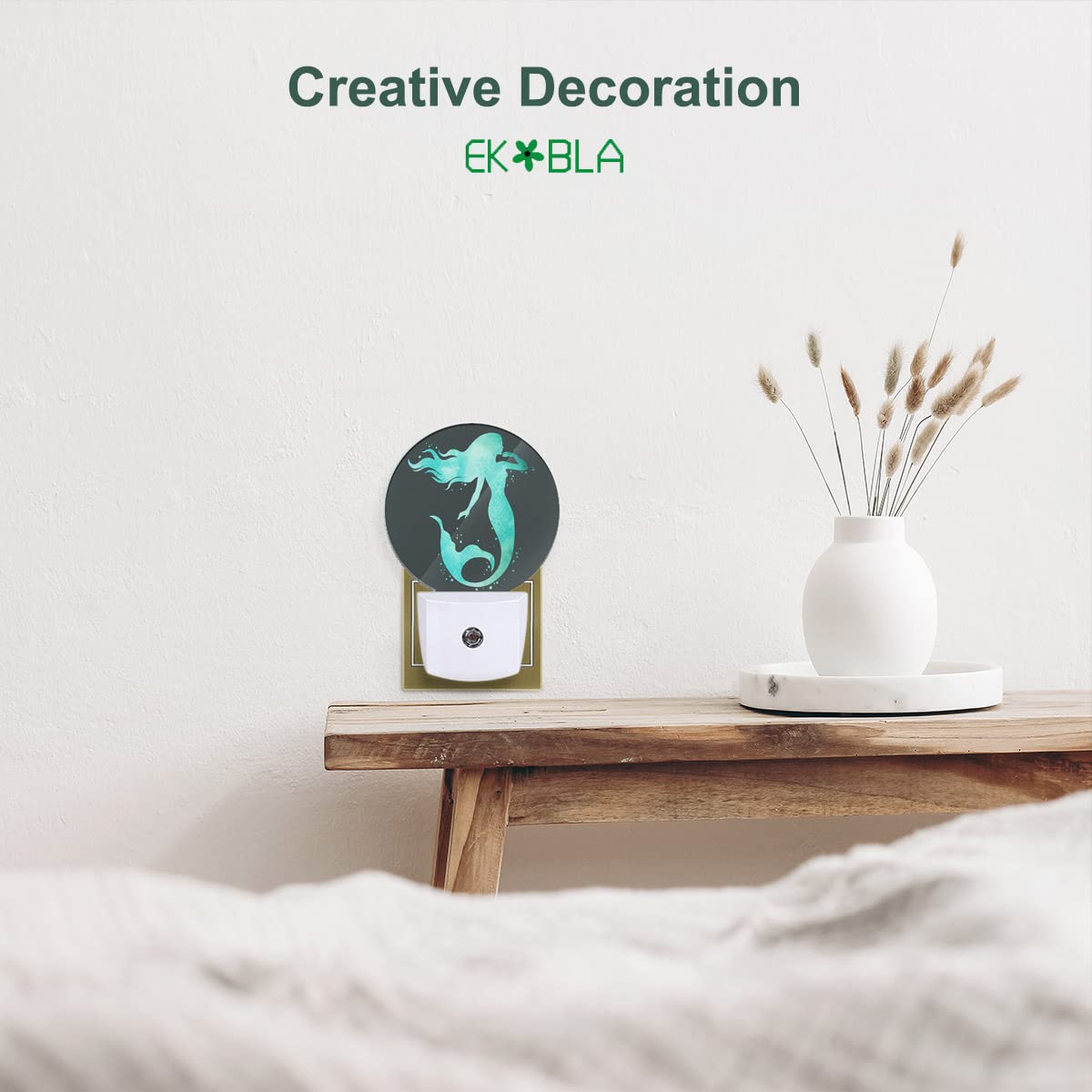 Ekobla Mermaid Led Night Light Green Fish Scales Night Lights Plug Into Wall Home Auto Sensor Led Dusk To Dawn Light For Teens G