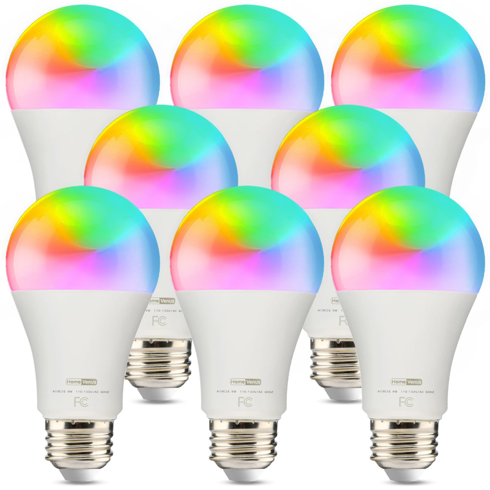 Homevenus Smart Light Bulbs, RGBW Color Changing LED, 9W Equivalent, Dimmable, WiFi, 8 Count, Compatible with Alexa, E26