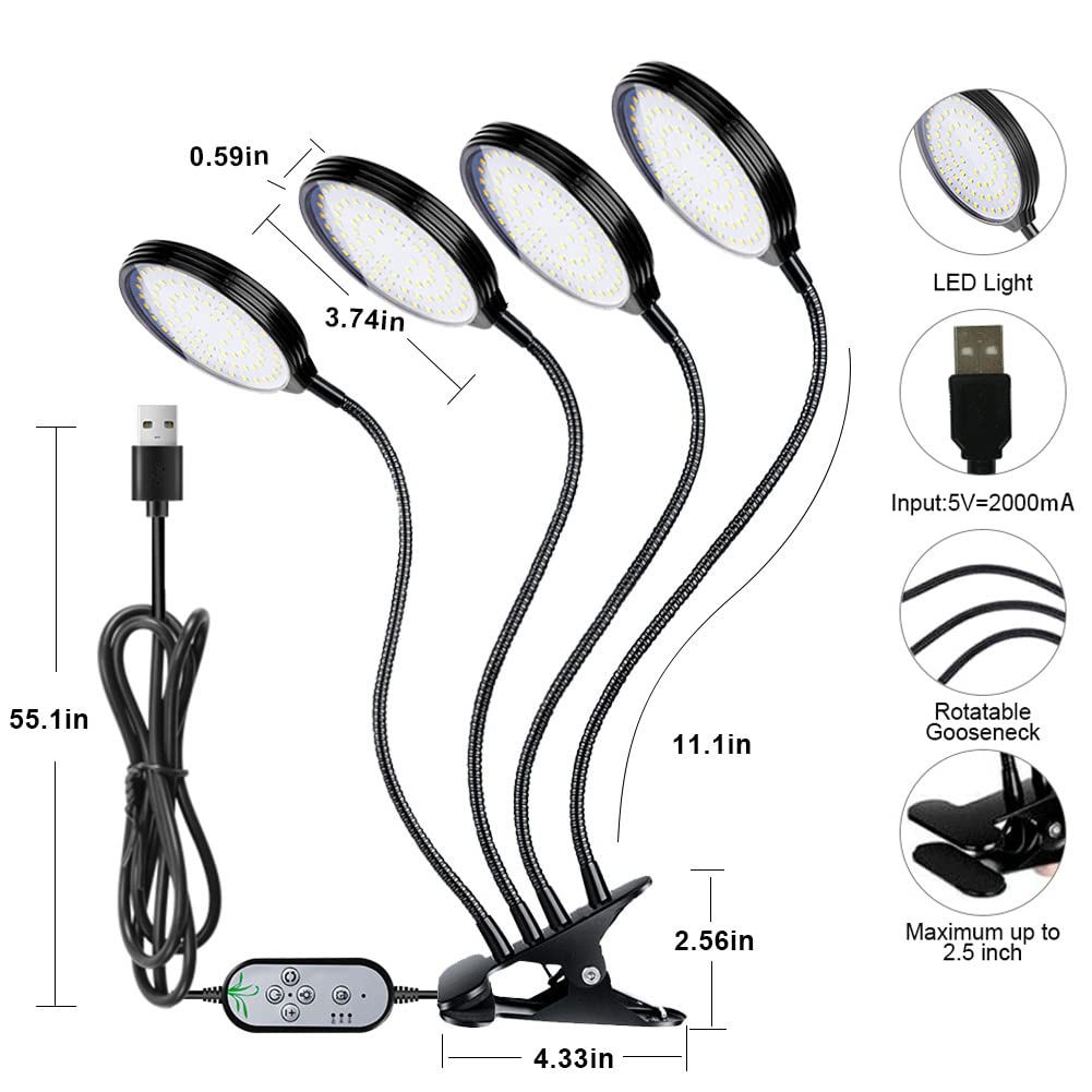 Grow Light 60W Sunlike Full Spectrum Led Plant Grow Lights With Timer Auto On/Off 4/8/12H Waterproof Grow Lamp For Indoor Plants, 5 Dimmable Levels, Adjustable Gooseneck