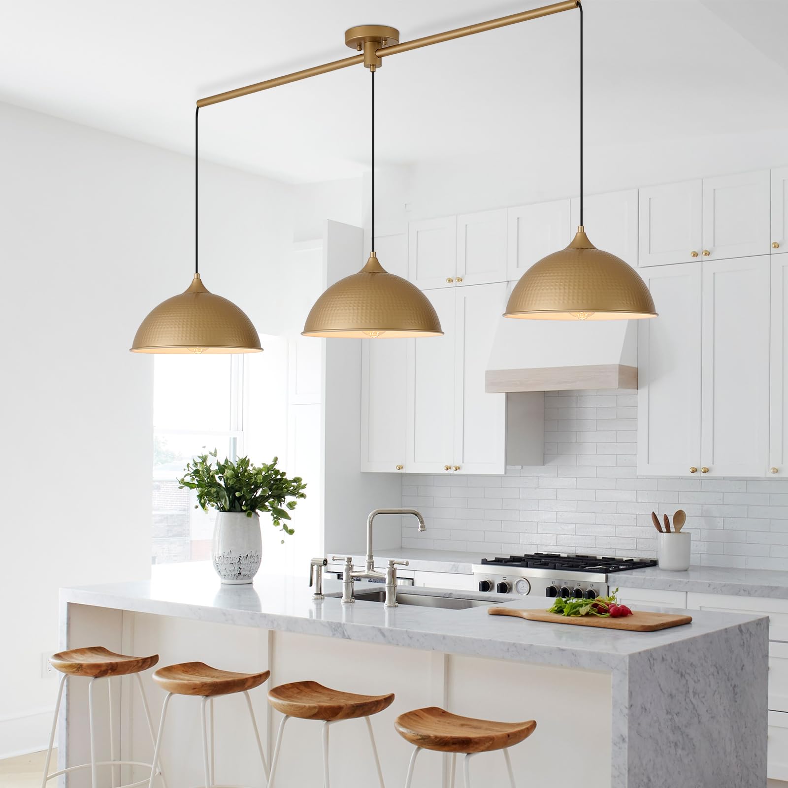MIAYBPH Pendant Lights, 3-Pack Dome Fixtures, Gold and White Finish, Model W-7055-3-Gold, Ideal for Kitchen Island, Dining Room, Cafe