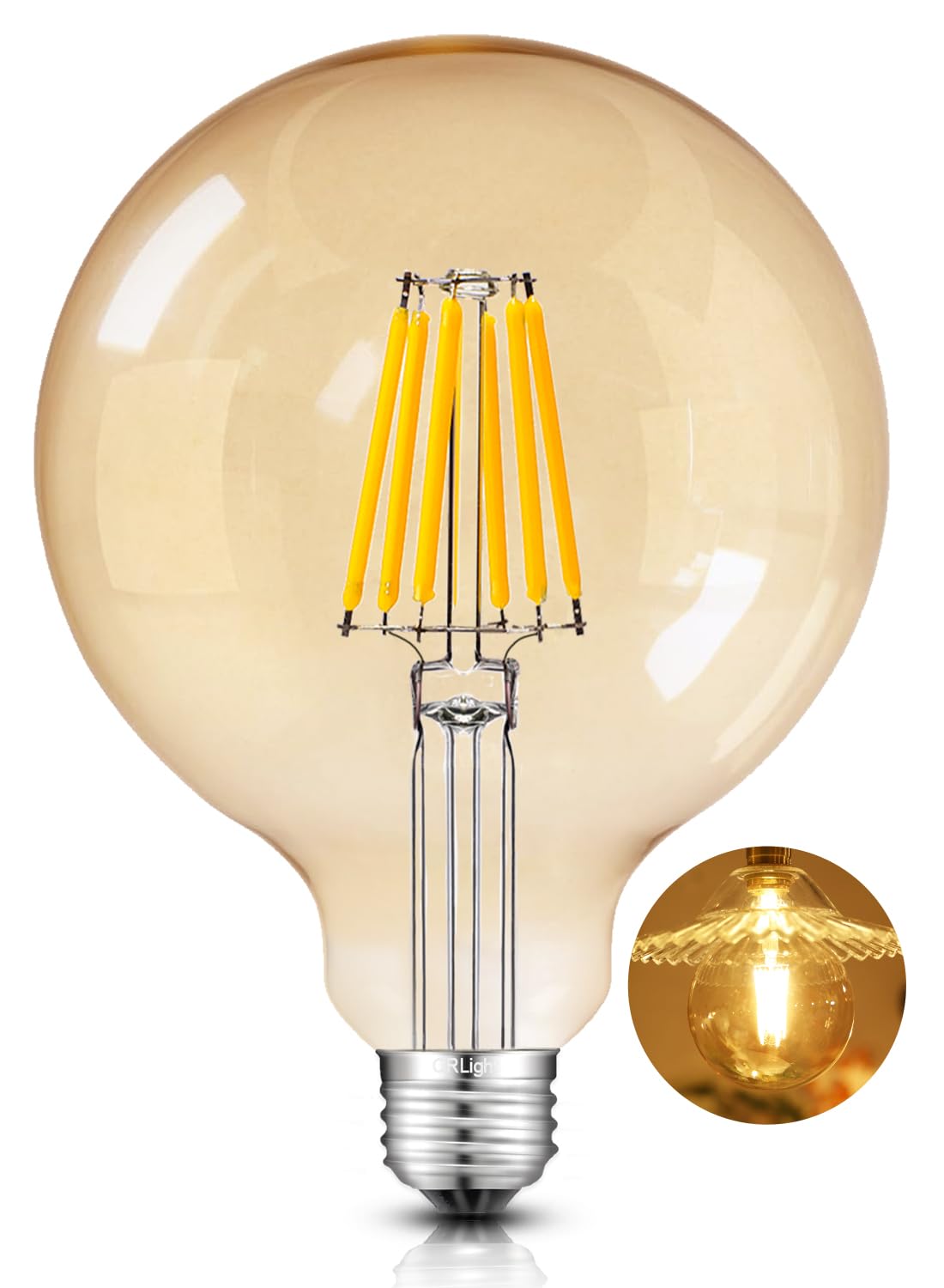 CRLight 10W Dimmable LED Bulb - 80W Equivalent, 800LM G125 Large Globe Light - 2700K Amber Glow Antique, E26 G40 Incandescent Re