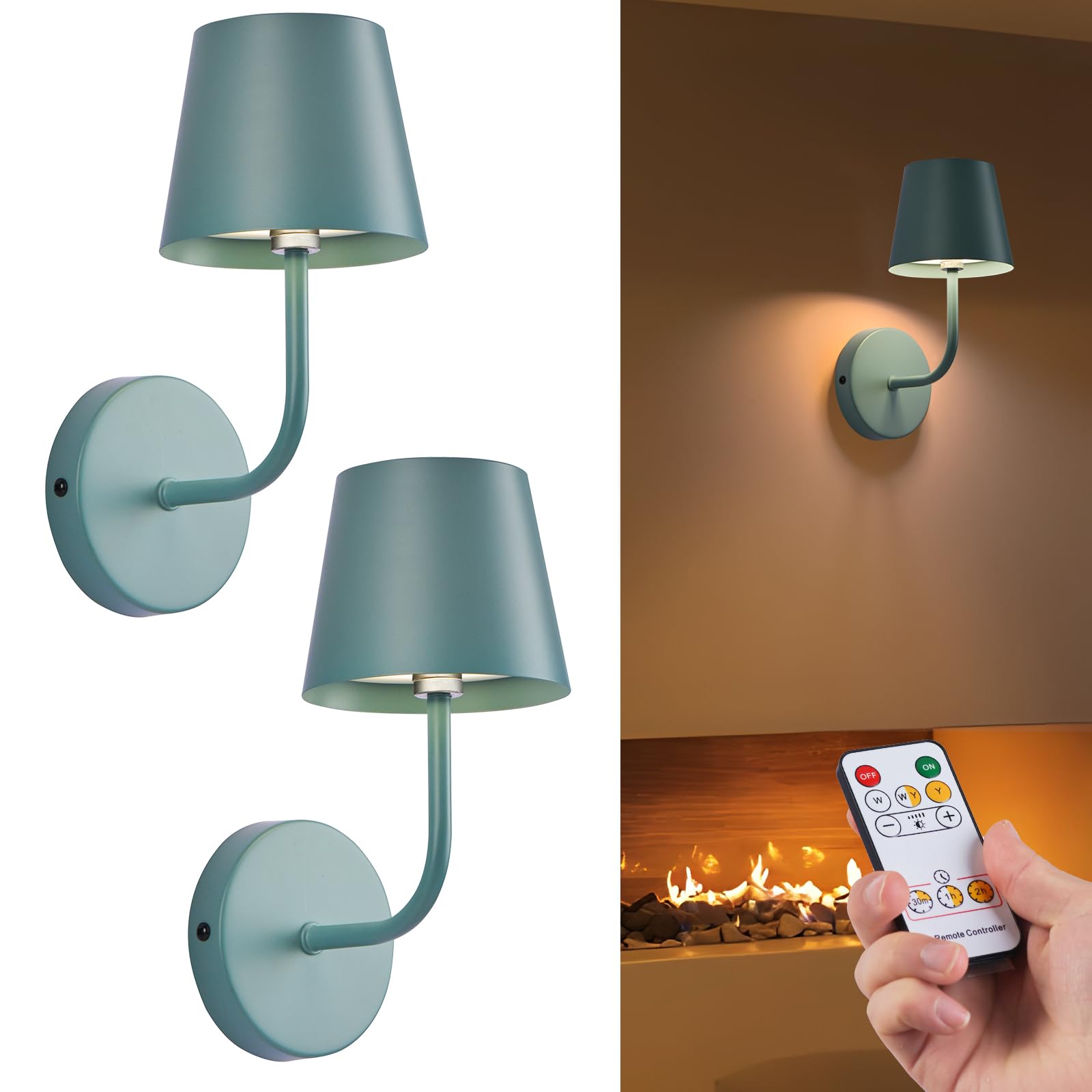 IMQSQIK LED Wall Lamp Set of 2, Rechargeable 5600mAh, Touch Control, Metal, Blue, Model RQ-14-2Pack