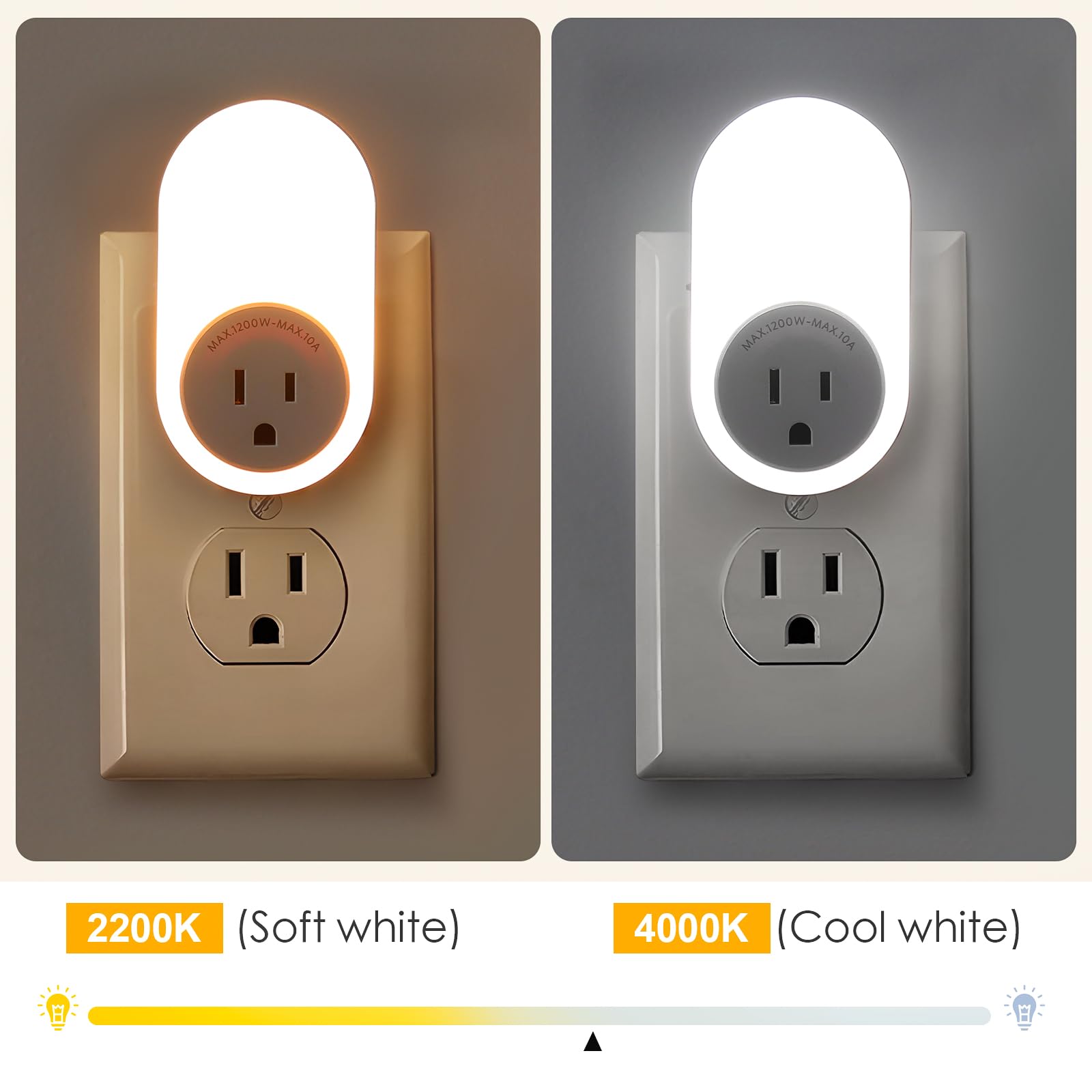 Dawnrise Night Lights Plug Into Wall,Dusk To Dawn Sensor Night Light With Power Outlet,Cct 2200K Or 4000K,5Lm Or 20Lm Adjustable