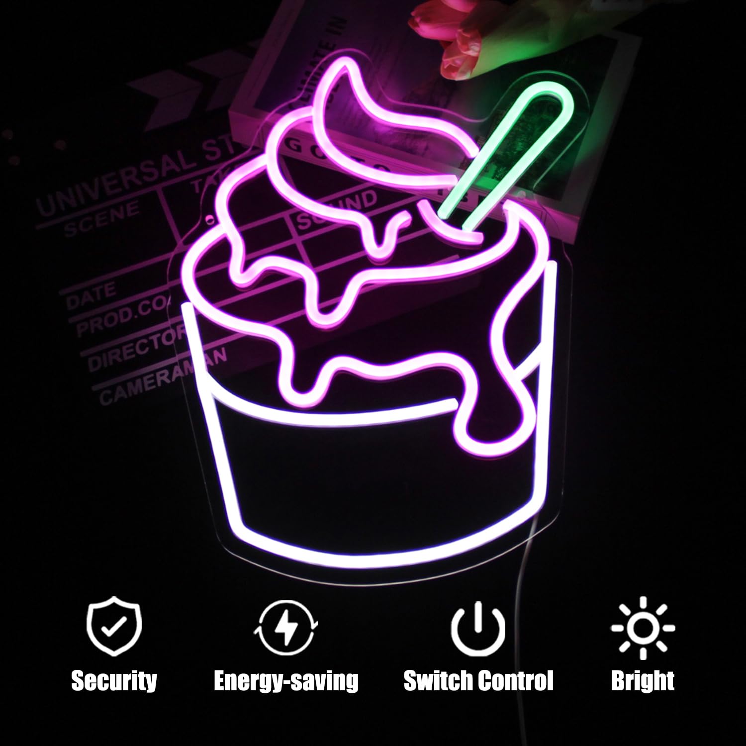 CKTBLEY Ice Cream Neon Sign Pink White Sundae LED Neon Lights Signs Cupcake Neon Signs for Business Wall Decor Melting Ice Cream