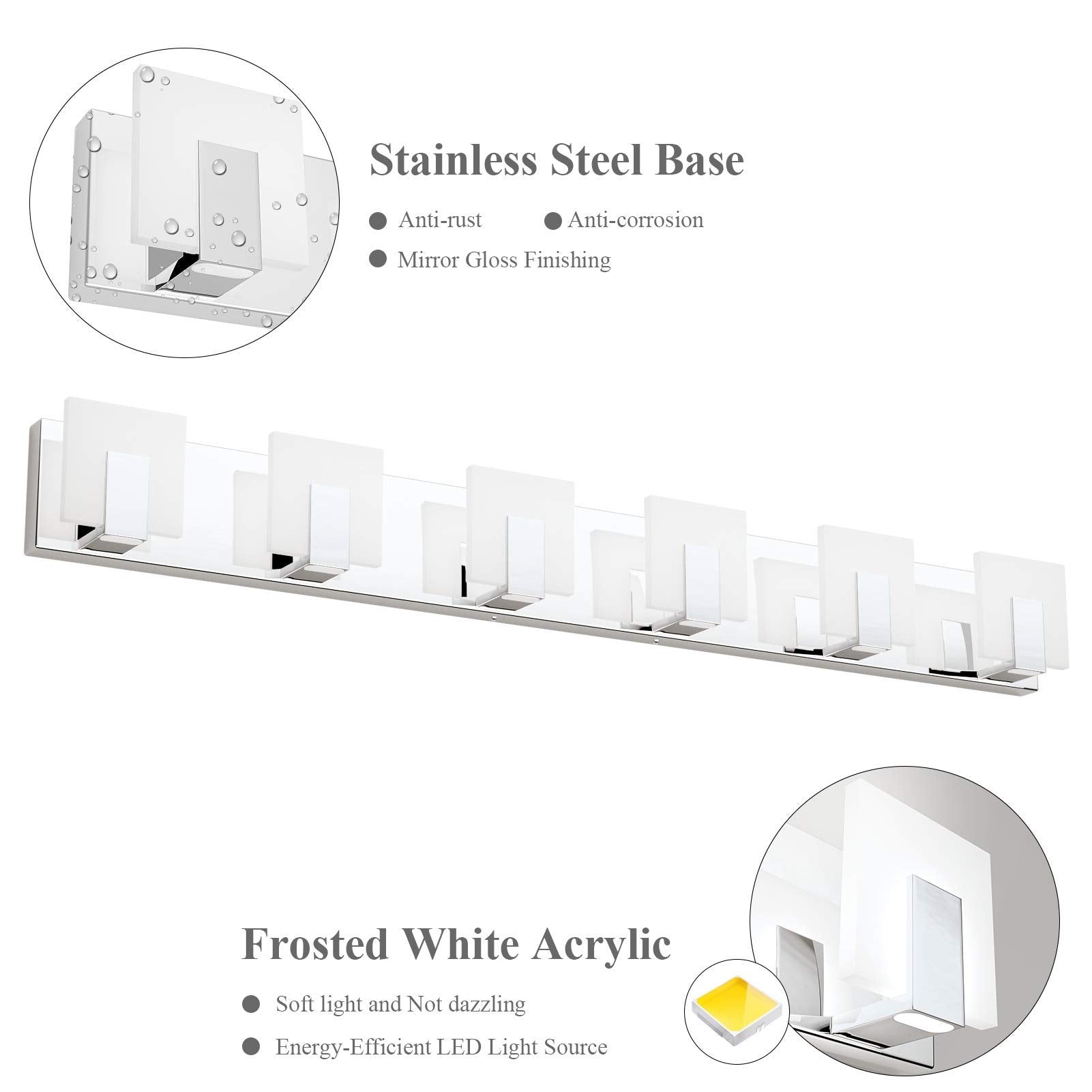 Aipsun 6-Light Dimmable Led Bathroom Vanity Light, Stainless Steel Chrome, Model Ca-1105-6T-D, White Light 6000K