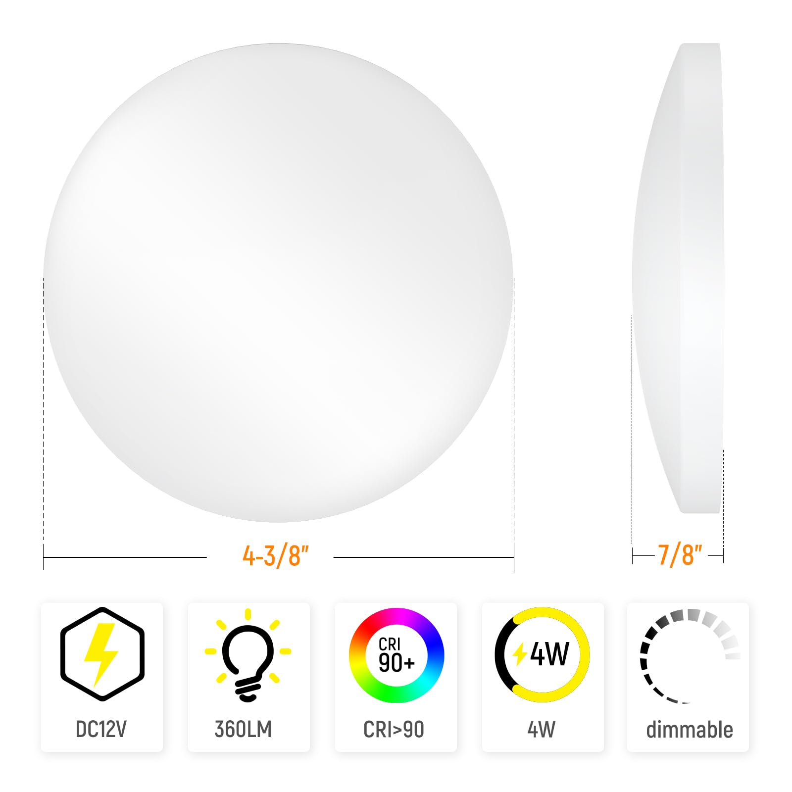 Obeaming 4 Pack 4.5 Inch 12V Rv Interior Led Puck Light 360Lm Surface Mount Ceiling Dome Light For Camper Van Travel Trailer Boat Truck Caravan Interior Lighting(5000K)