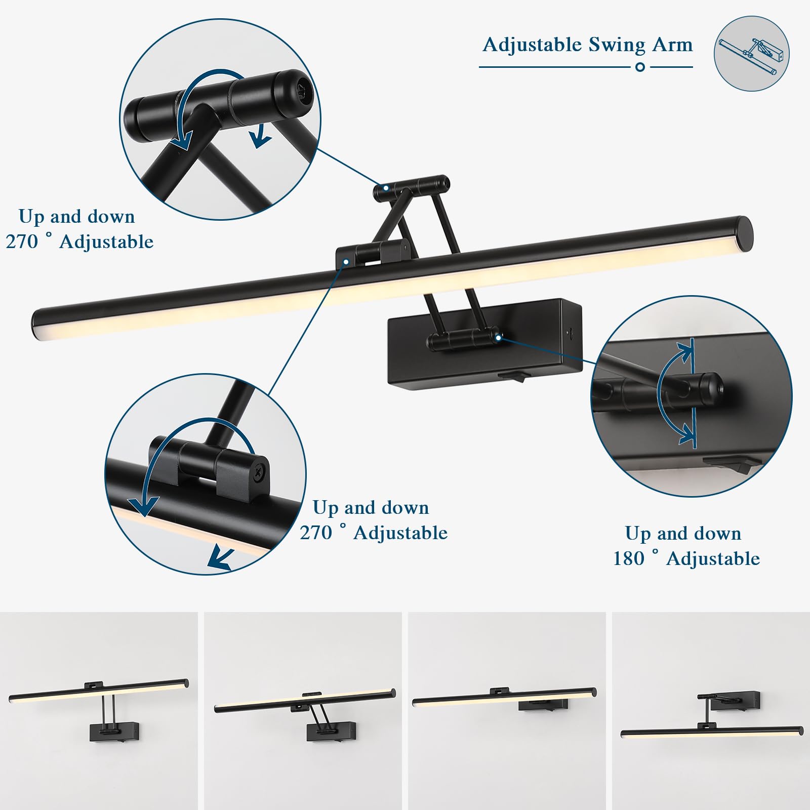 Joossnwell Battery Operated Picture Lights With Remote Wireless Art Lighting For Wall 23.62 Inch Rechargeable discomfort-reducingting Light Black Frame Light Dimmable 3Cct Gallery Light For Library Portrait