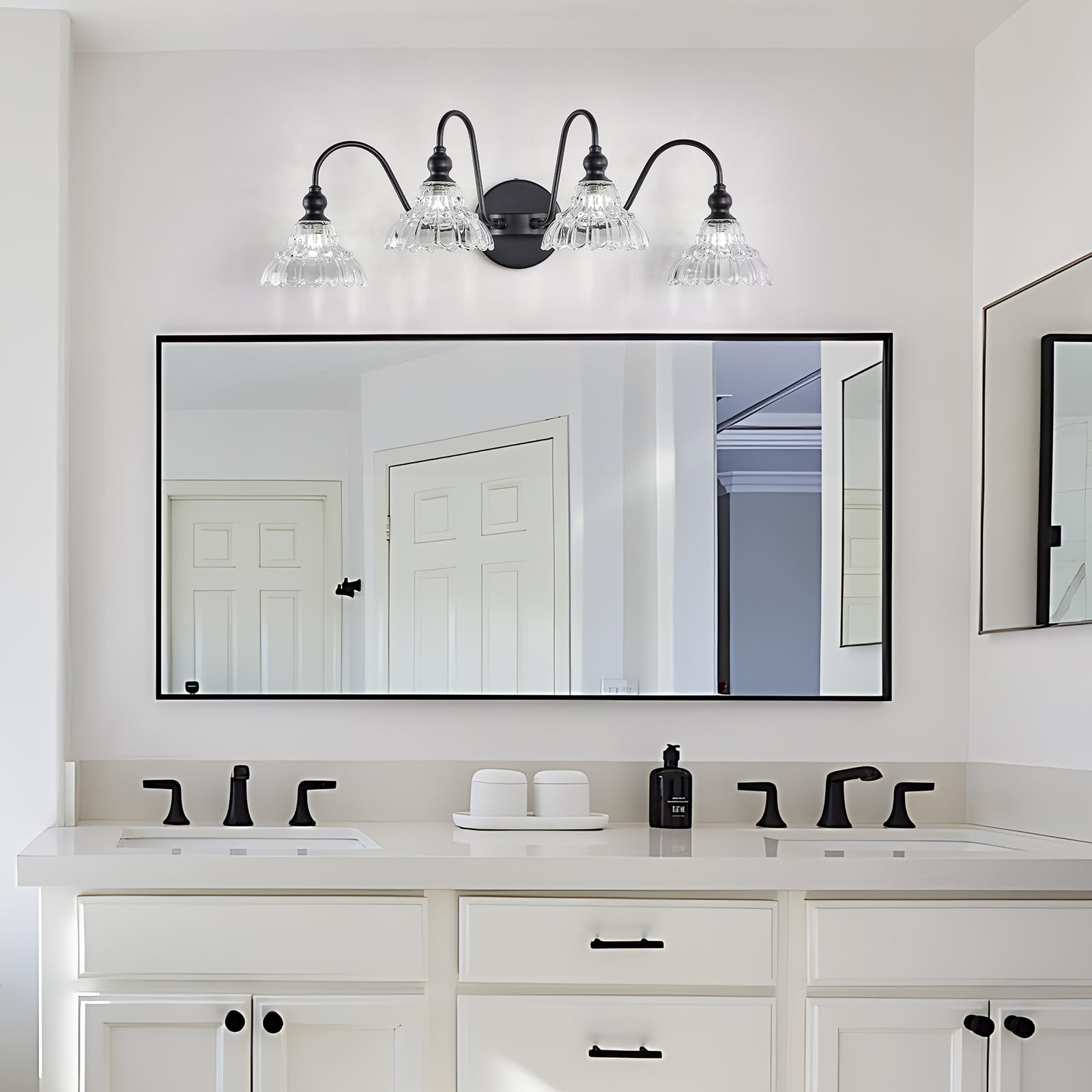 TLOLGT 4-Light Vanity Light Fixtures - Brass Glass Vintage Wall Sconces for Bathroom, Dining Room, Bedroom - Model A123-4B