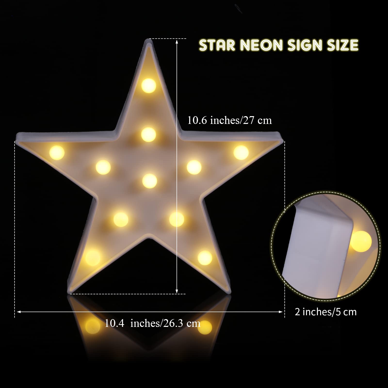 Tarpop 2 Pcs Star Plastic Night Light Battery Operated Led Marquee Light Star Sign Room Wall Lamp For Movie Night Supplies Carpet Party Decorations Christmas Theater(White)