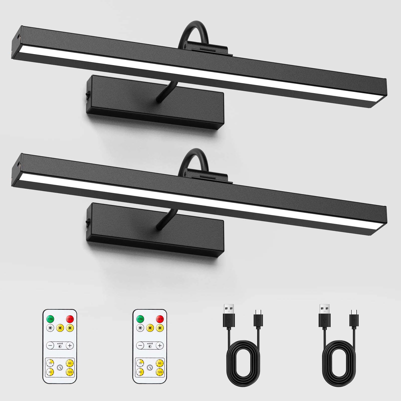 Bridika Picture Light Set of 2, Rechargeable Wall Lights, 15.7in, Dimmable, 3 Color Temperatures, Black, Model QS31087