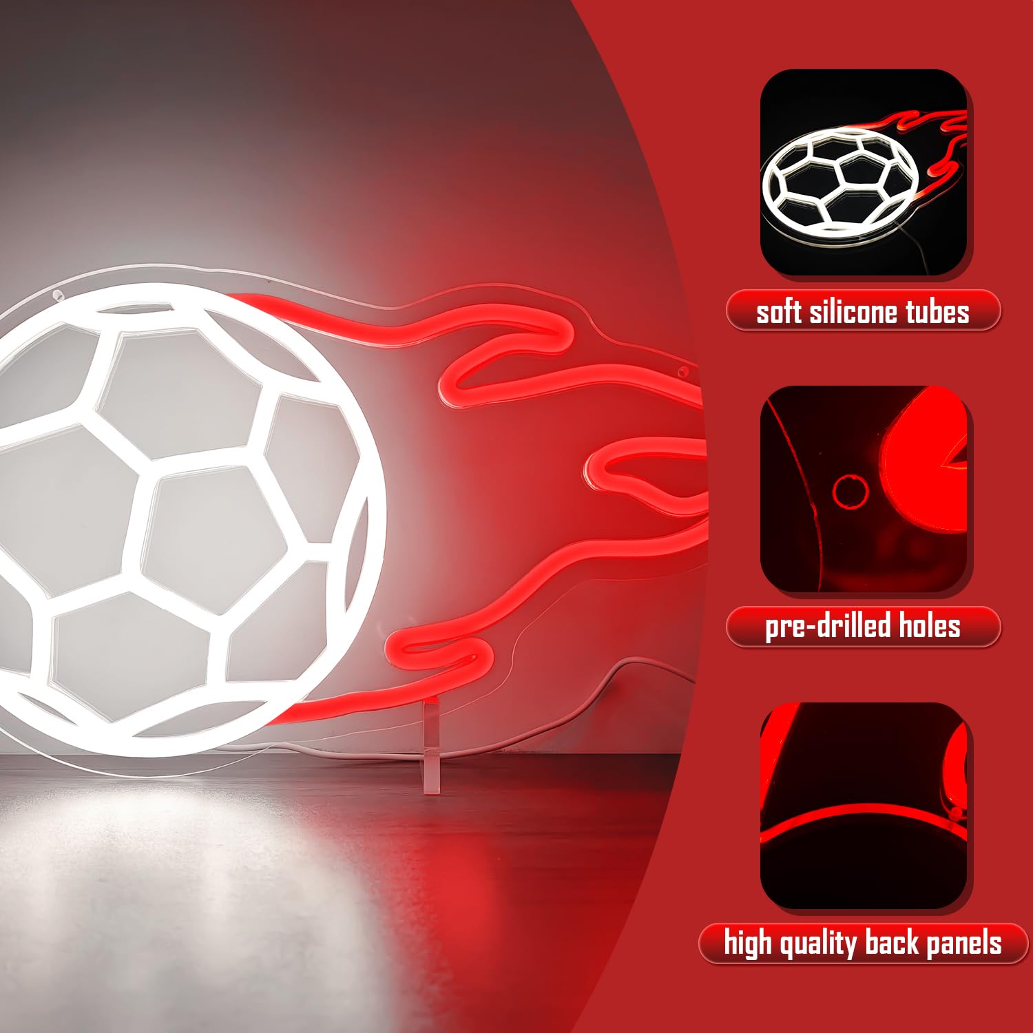 Soccer Neon Sign for Wall Decor Dimmable Soccer On Fire Led Sign Neon Soccer Ball Sign Neon Lights Sign for Bedroom Light Up Sig