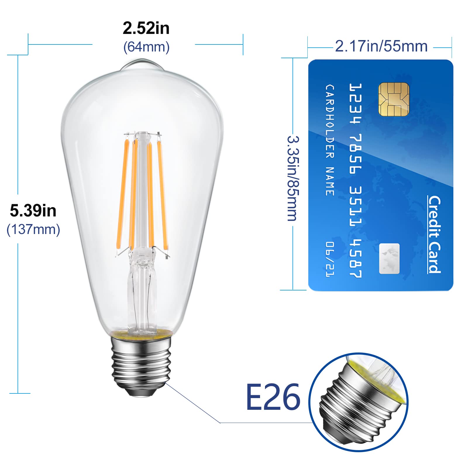 Energetic ST19 Vintage LED Edison Bulbs, 60W Equivalent, Soft White 2700K, E26 Base, 4 Pack, UL Listed