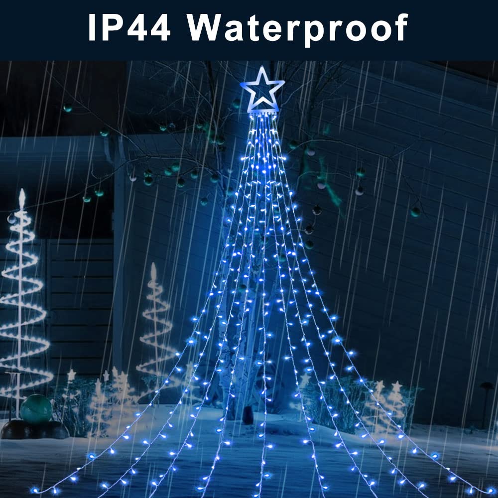 Miniao 320 Led Outdoor Christmas String Lights, Waterproof Blue Light With 8 Modes For Holiday Decor