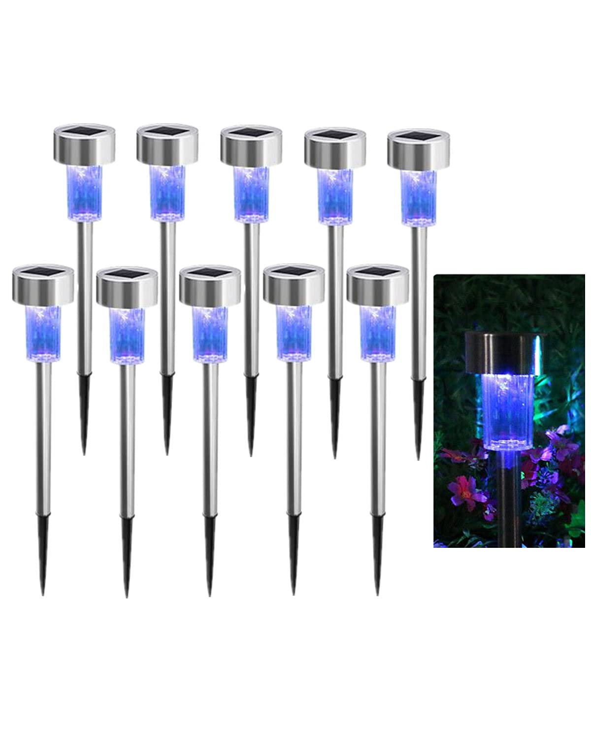 NEWOTE 10PCS Blue Outdoor Lights LED Steel Garden Solar Powered Landsc ...