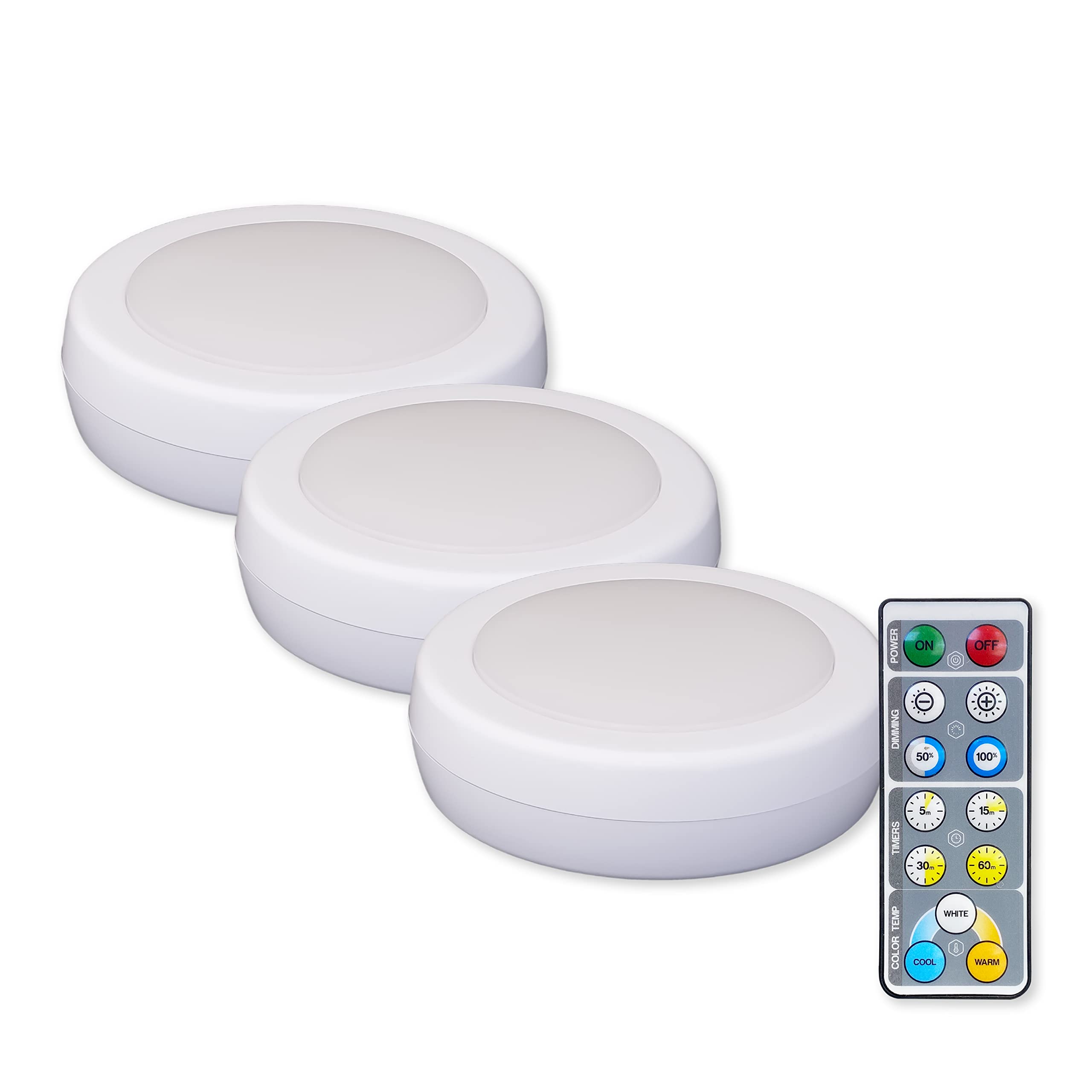 Westek BL-PCCT-W3 Adjustable White LED Puck Light with Remote - 3PK