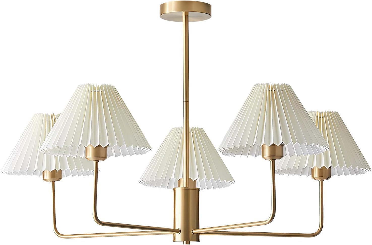 KCO Lighting 5-Lights White Pleated Fabric Pendant Light Mid Century Modern Brushed Gold Sputnik Chandelier Traditional Dining L