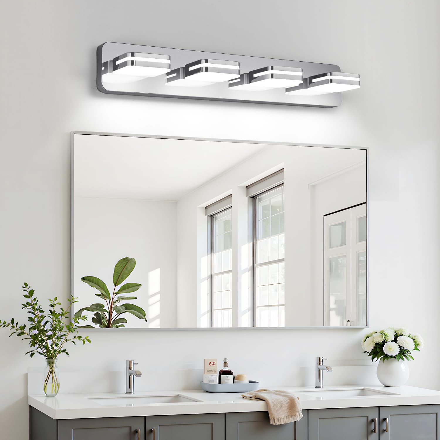 Torondo 360° Rotate LED Vanity Light Fixture, 4-Light, 27-Inch, Chrome, 5000K Natural White, Model HJ0W28-4