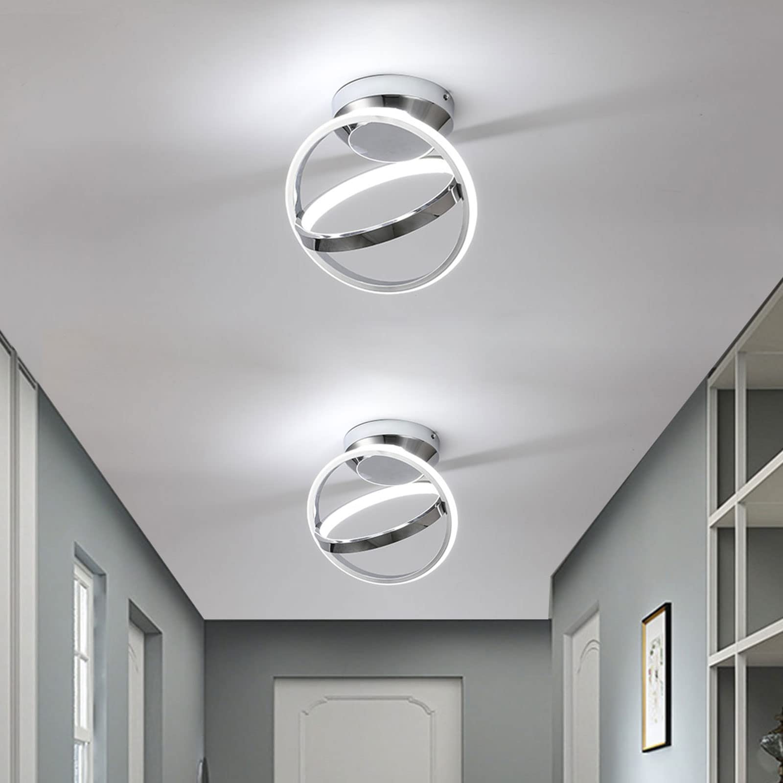 CANEOE Modern LED Ceiling Light Fixture, 30W, Chrome Finish, 6000K, Model CL-JCYXSL-C-US
