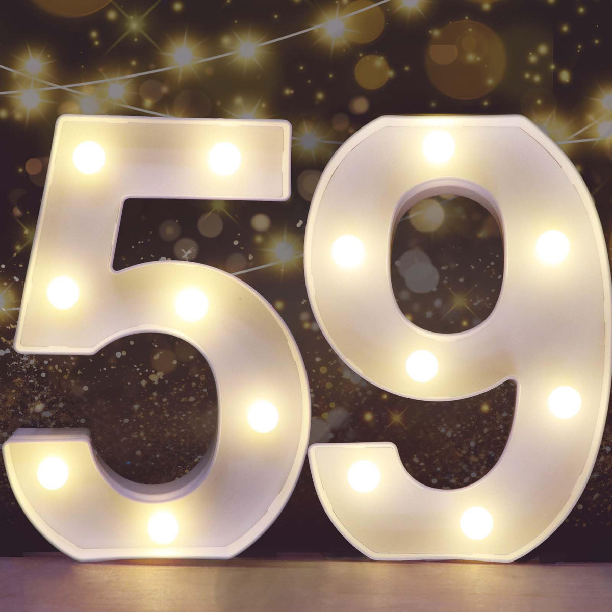 Pooqla Decorative Led Light Up Number Letters, White Plastic Marquee Number Lights Sign for 59th Birthday Party Wedding Decor Battery Operated Number (59)