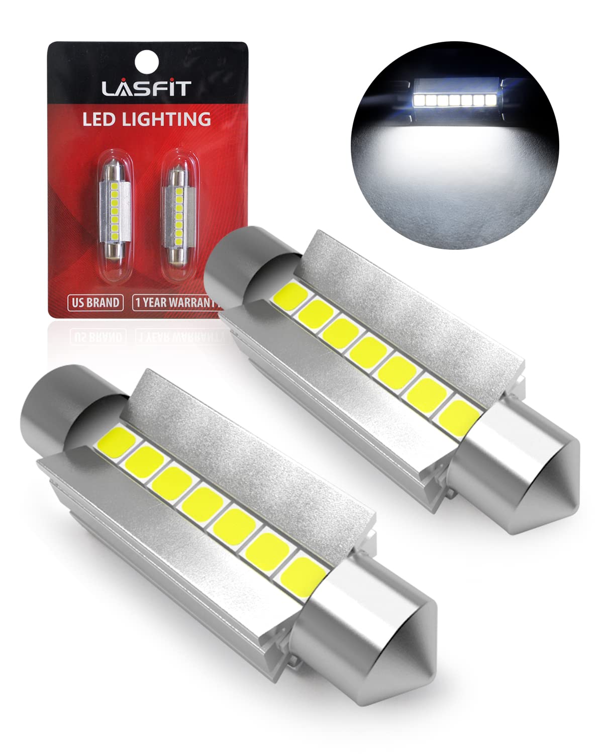 Lasfit 42Mm Led Festoon 41Mm 211-2 578 212-2 Led Use For Dome Map Door Interior Door Trunk Glove Box Lights 6000K White Light Up