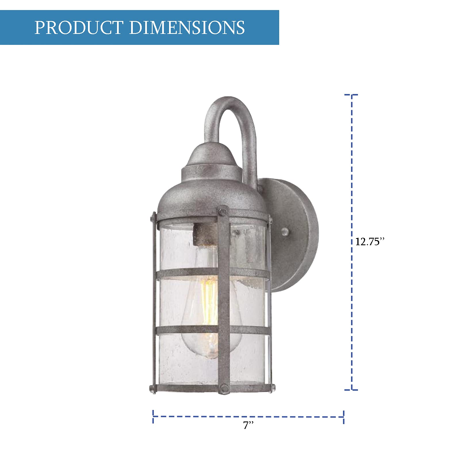 Ciata One-Light Cage-Style Wall Fixture, 60W, Galvanized Steel, Clear Seeded Glass, Indoor/Outdoor, 1 Pack