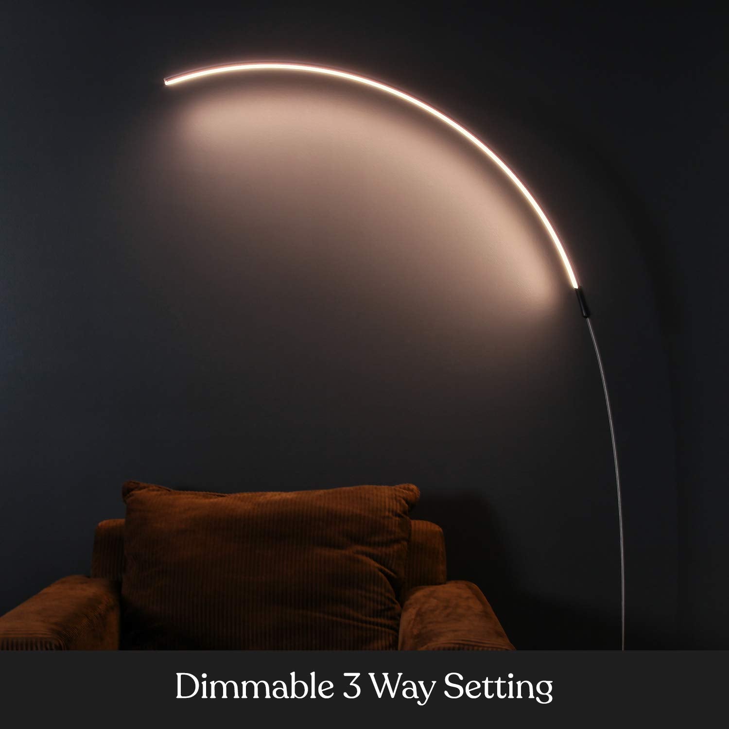 Brightech Sparq Arc Floor Lamp - 3-Way Dimmable, Tall Black Metal Lamp for Living Rooms & Offices, Model SPARQ-DIMM-BK