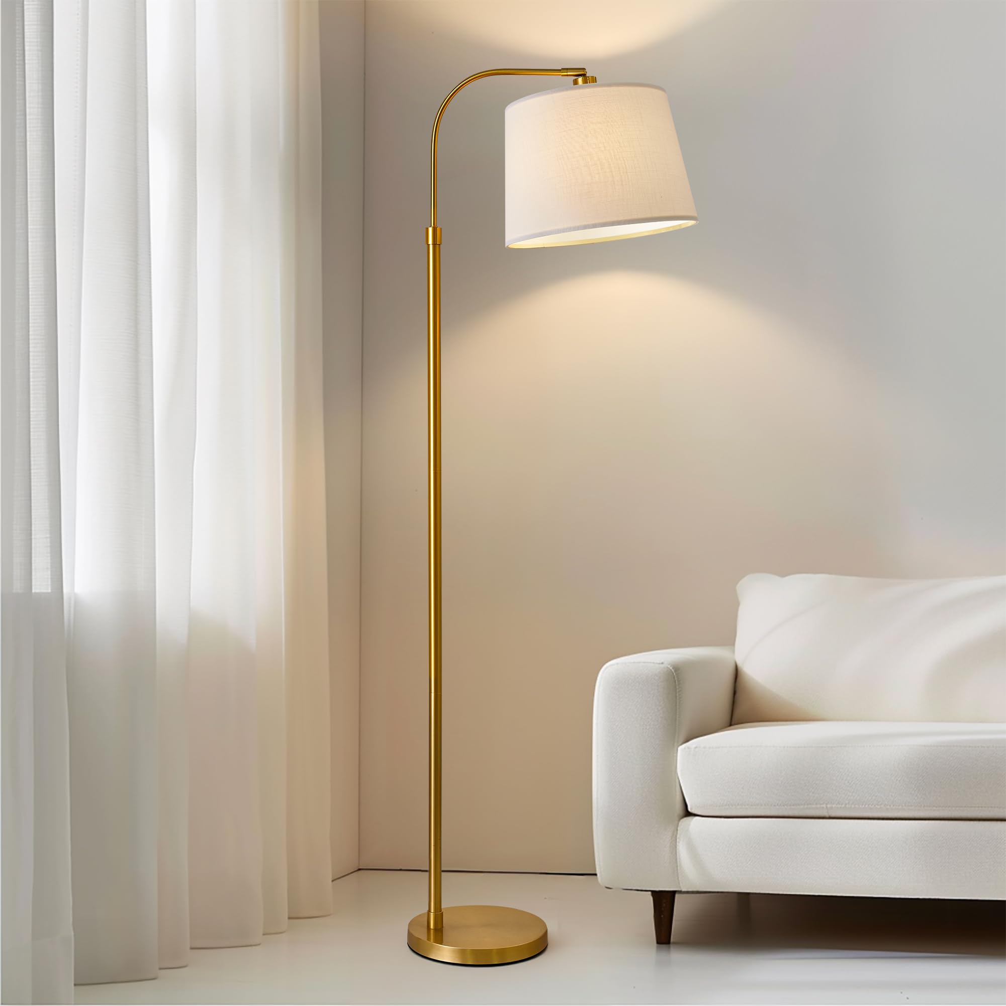 Oneach 62" Gold Arc Floor Lamp - Vintage Mid-Century Modern Metal Reading Light for Living Rooms, Bedrooms, and Offices - Model AMZ-F2015-GL