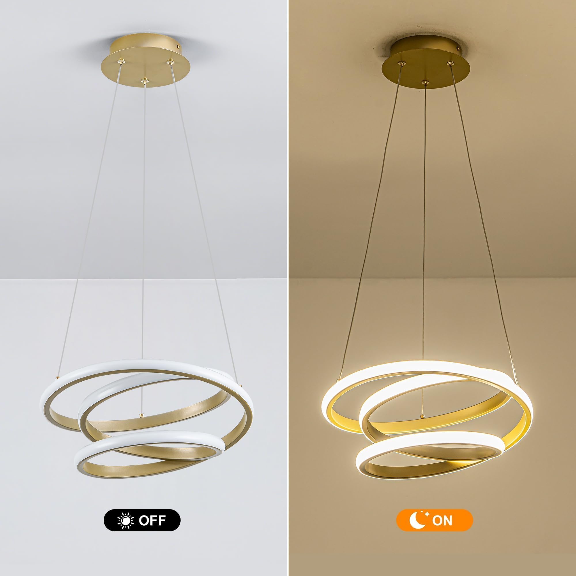 Mayful Modern Chandelier With Remote Control  3-Color Dimmable Led Pendant Light Fixtures  Height Adjustable Kitchen Island Lighting For Dining Room Bedroom Living Room Foyer Office Gold 13.78 Inches