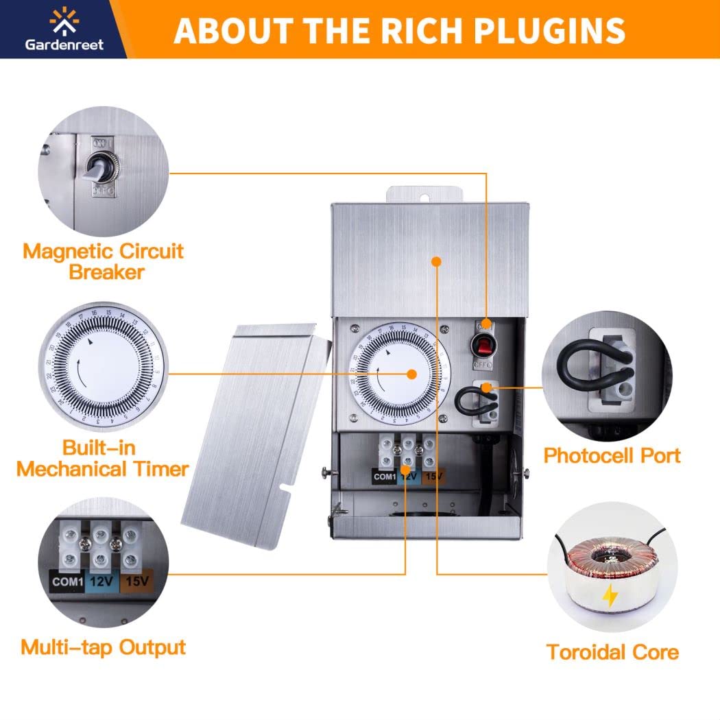 Gardenreet Brass Landscape Lighting Kit (4 Pack Led Path Lights) With 75W Low Voltage Transformer And 100 Feet Cable And 20 Pack