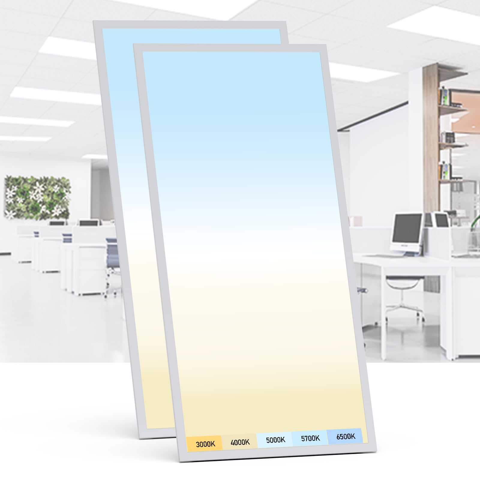 AIKVSXER 2 Pack 2x4 LED Flat Panel Light - Selectable 5 CCT 3000K-6500K & 5 Wattage 30-70W 6600Lm 0-10V Dimmable 2 x 4 led Drop 