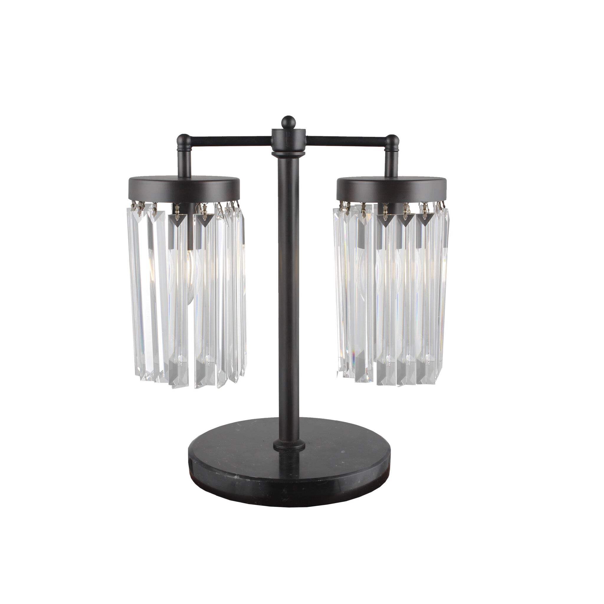 Homeroots 490803 18 X 15 X 6 In. Black & Faux Crystals Two Light Bedside Table Lamp