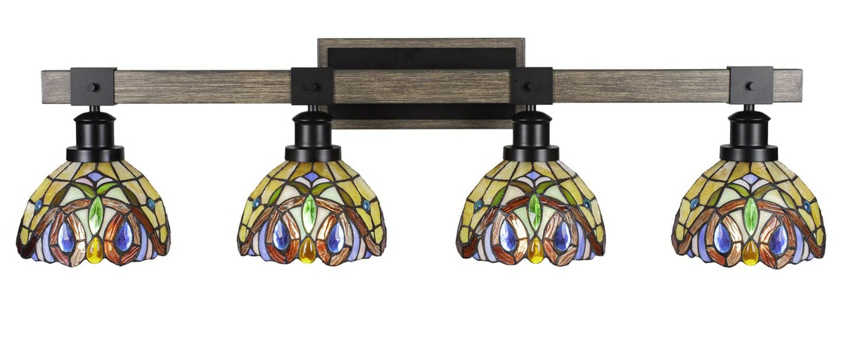 Tacoma - 4 Light Bath Bar-10 Inches Tall And Inches Wide-Black/Painted Wood Finish-Lynx Art Glass Color