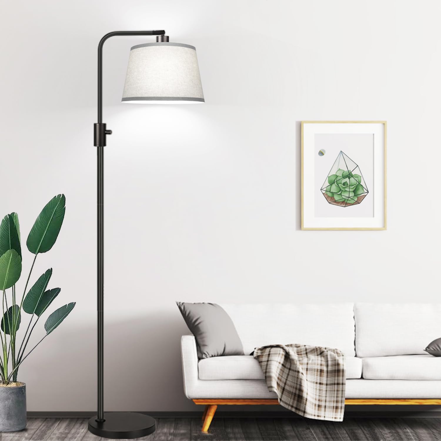 ?Upgraded? Dimmable Floor Lamp, 1000 Lumens LED Edison Bulb Included, Arc Floor Lamps for Living Room Modern Standing Lamp with Gray Shade, Tall Lamps for Living Room Bedroom Office Dining Room-New