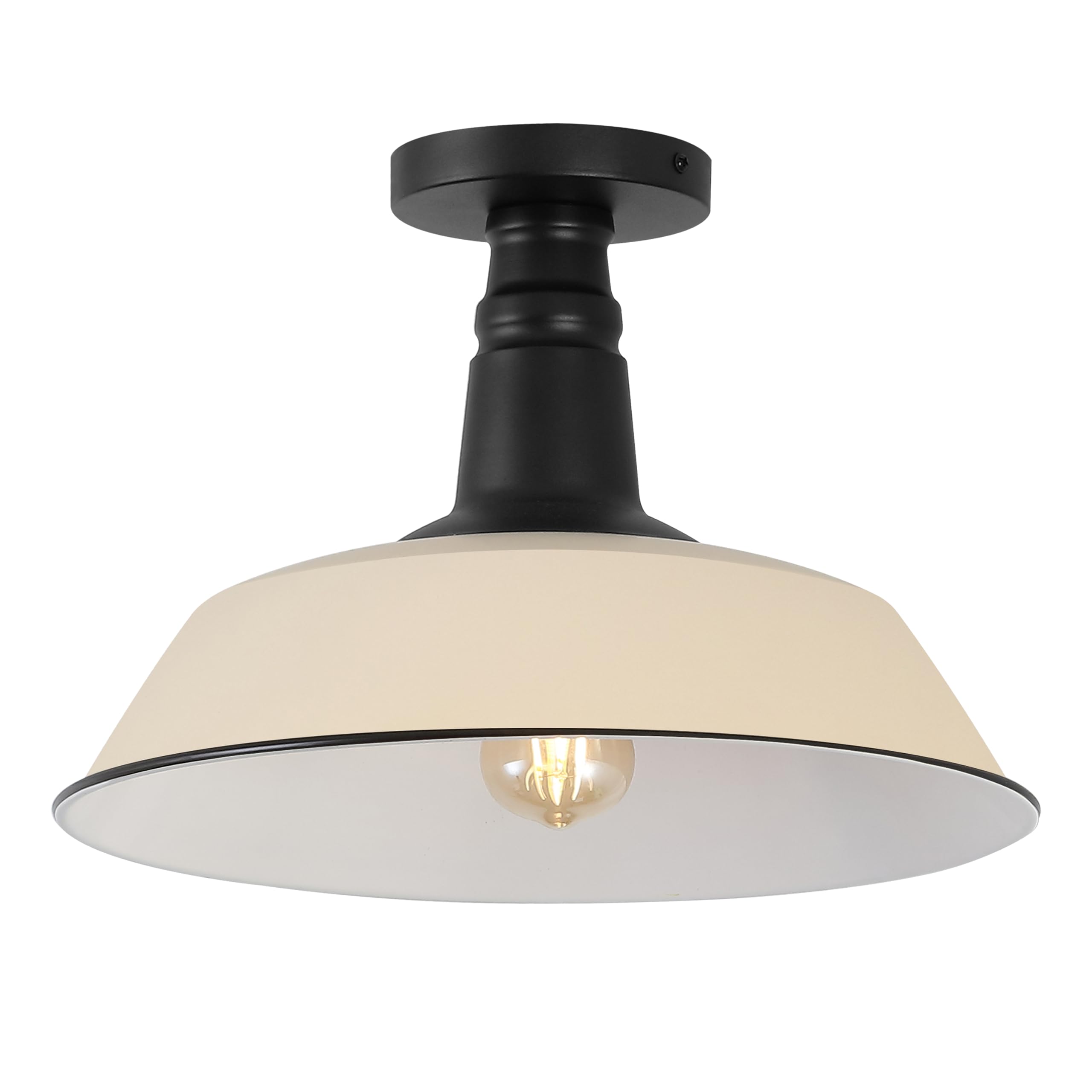 JONATHAN Y 14 Matte Almond/Black 1-Light Industrial LED Semi Flush Mount Ceiling Light for Porch, Kitchen, Entryway, Modern Farm