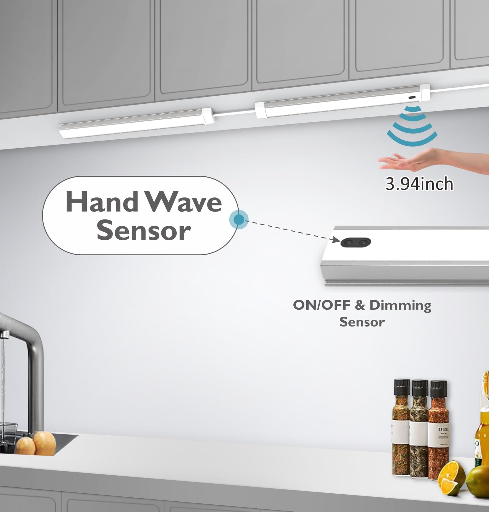 Leetdud Motion Activated Under Cabinet Lights Plug In,16 Inch 2 Pcs Hand Wave Motion Sensor On/Off Dimmable, Ultra Thin 4000K Li