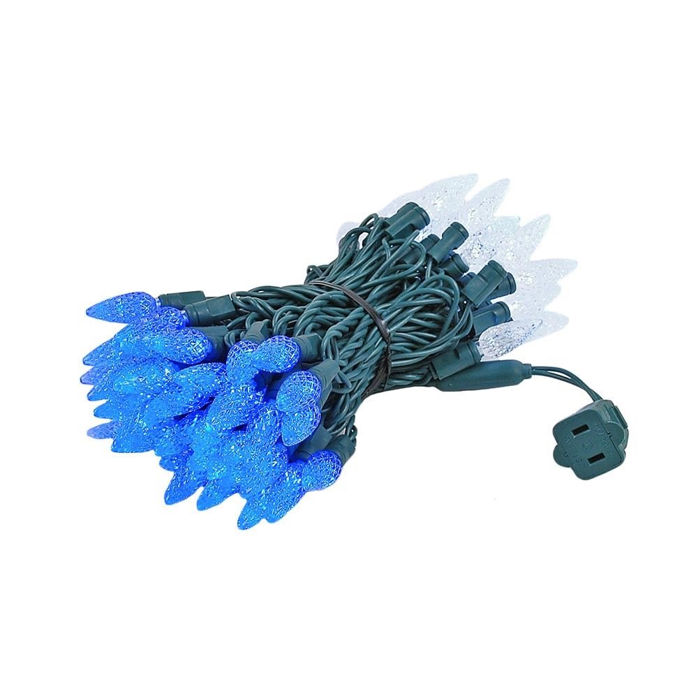 Novelty Lights C6 LED Christmas Mini Light Set, 70 Lights, Commercial Grade, Blue/Pure White, 24 Feet, Green Wire