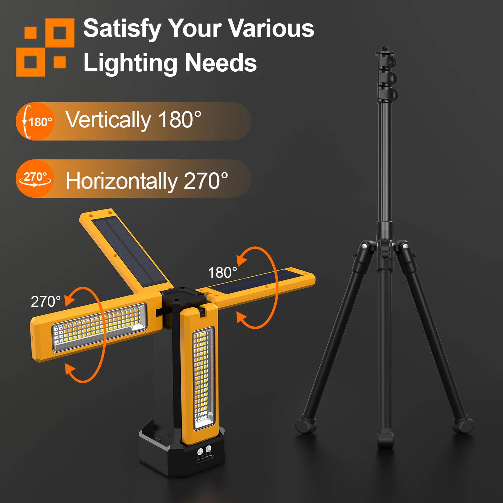 13200Mah Rechargeable Solar Work Light Ip64 Waterproof With Folding Stand And Carrying Bag, Aodoo 8000 Lumen Stepless Dimmable, White/Warm/Nature White/Red(Sos) With Tripod (Orange(Remote))