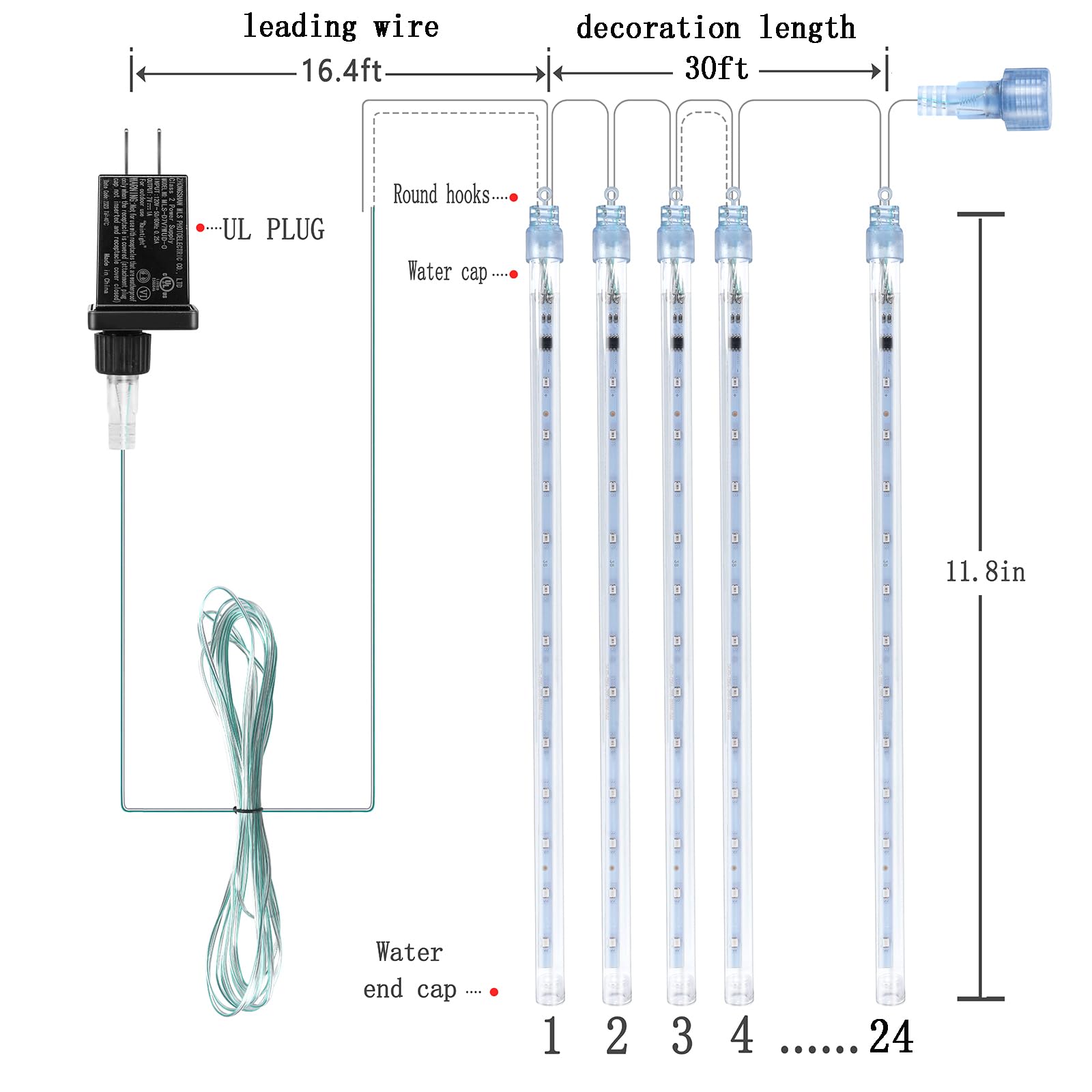 Kwaiffeo Icicle Lights Outdoor, 24 Tubes(Equivalent To Pack Of 3 8-Tube) Meteor Shower Lights For Xmas Halloween Decorations Yard Party Tree, Multi Color(Purple Blue Green White)