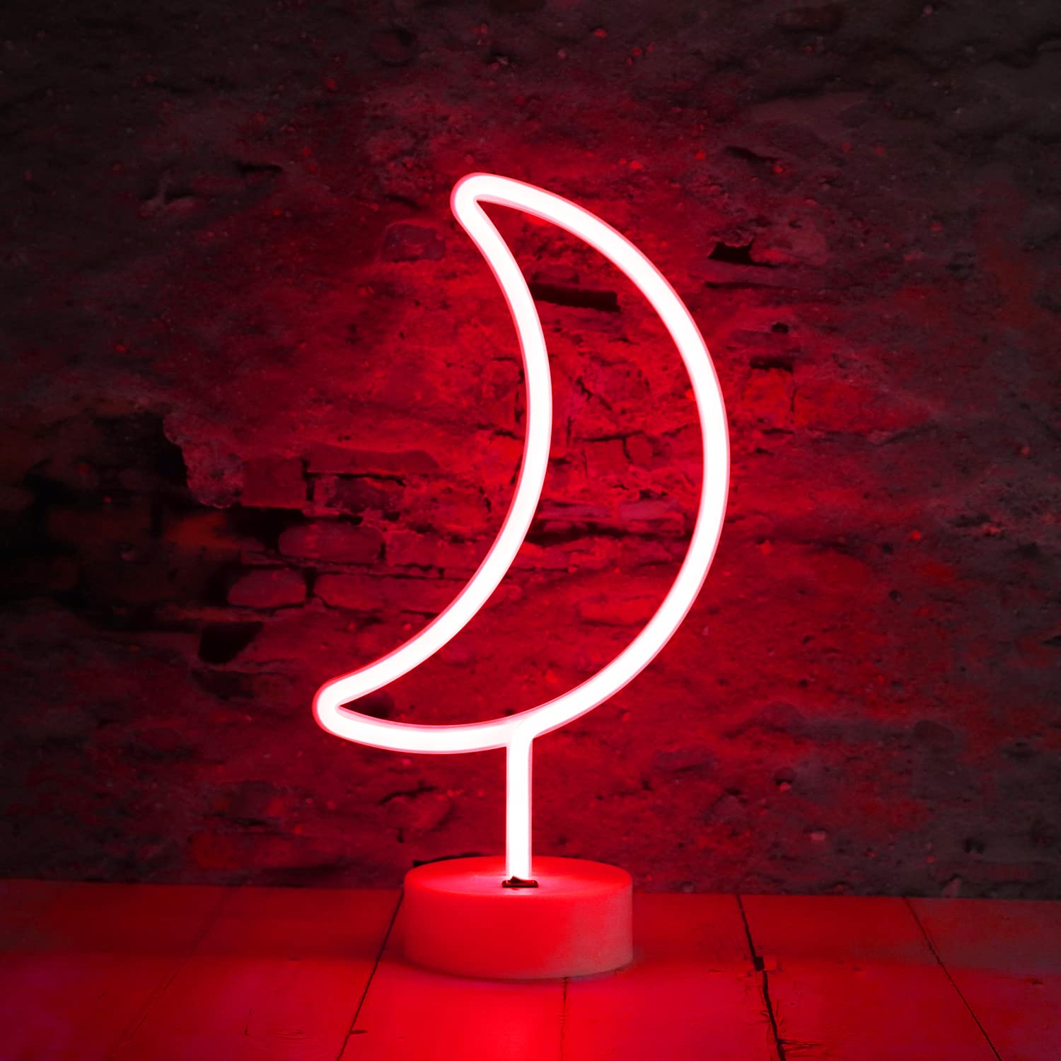 Led Moon Neon Signs, Crescent Night Lights Usb Battery Operated Moon Lamp For Birthday Party, Wedding, Halloween, Christmas Decorations-Moon With Holder Base(Red)