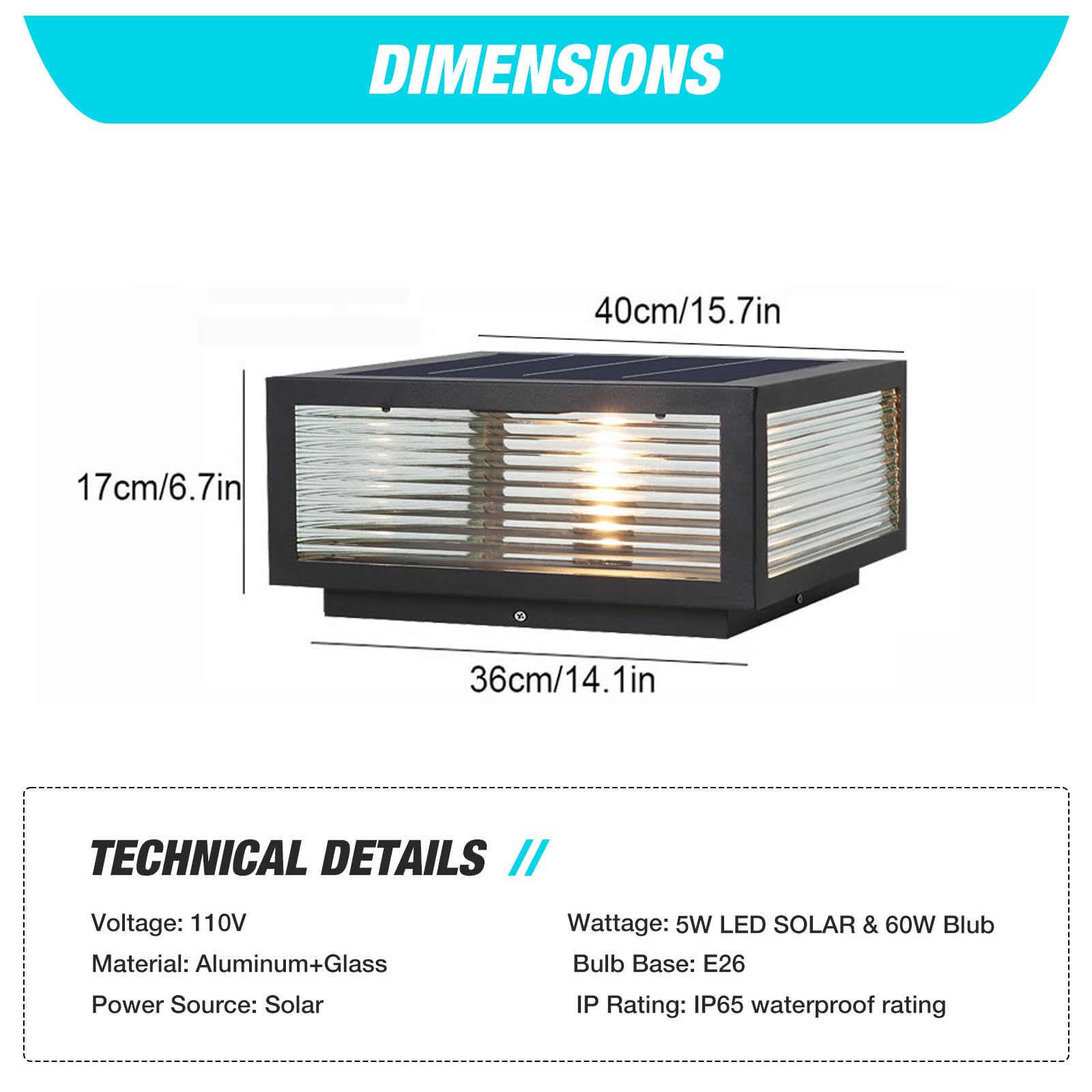 Dahgeo Solar Outdoor Post Light - Modern Waterproof Aluminum Column Light For Patio & Garden