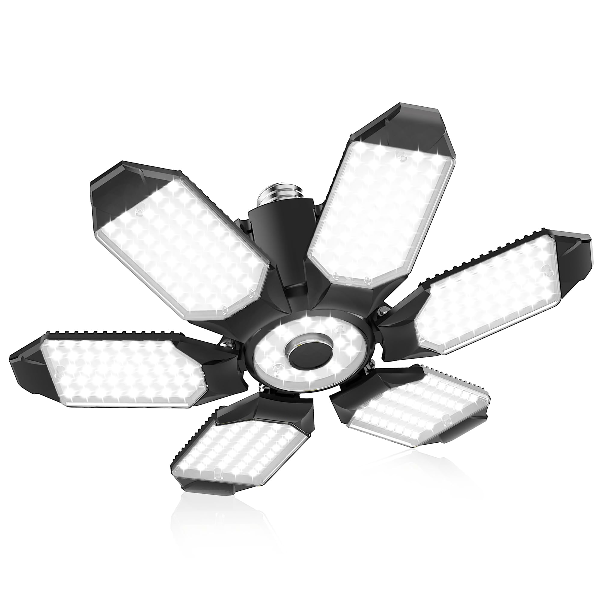 BRAINIAC LED Garage Light Bulbs 100W with 6 Adjustable Panels, E26/E27 Screw in Deformable Garage Ceiling Light Led for Warehous