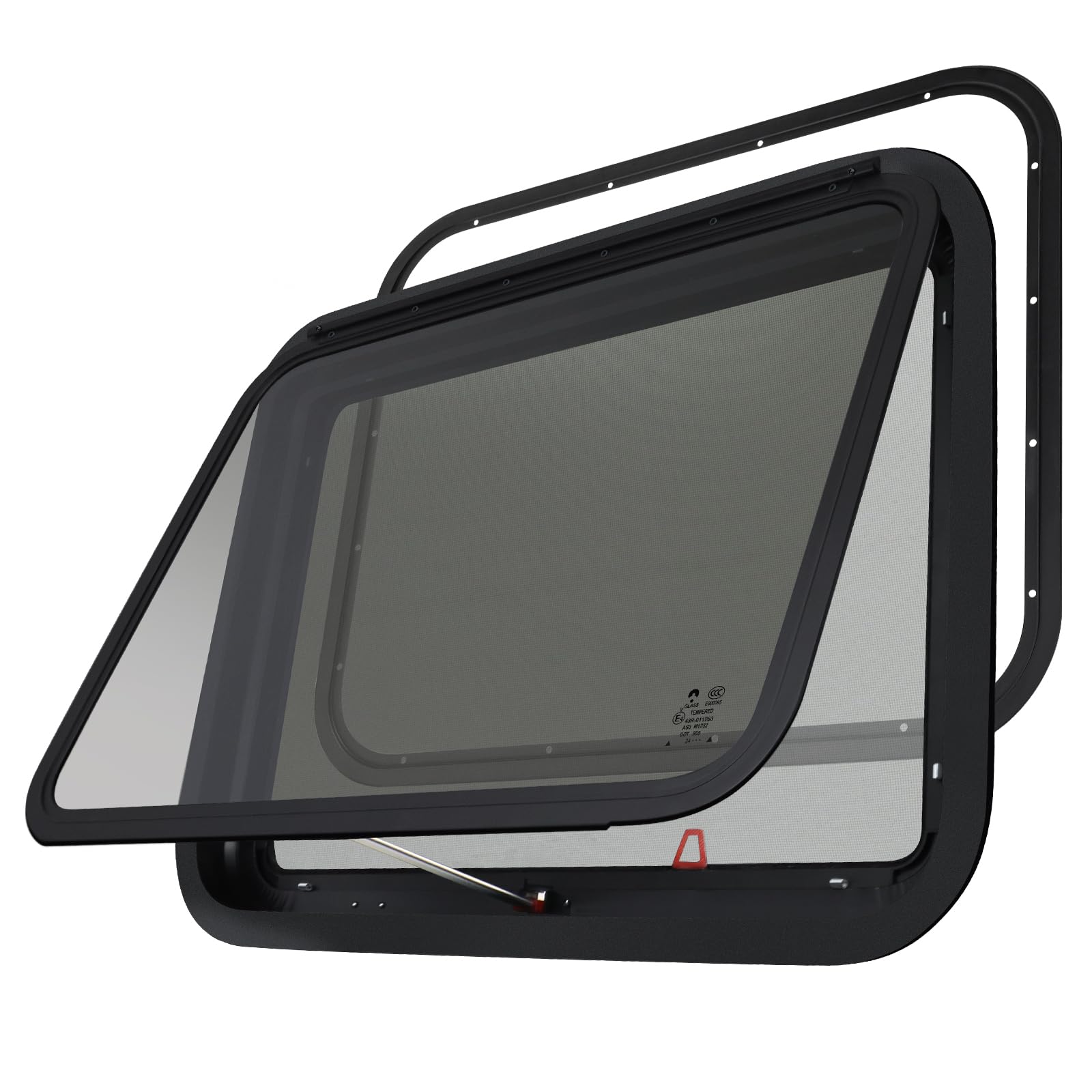 NOVINO RV Emergency Window Replacement, 30in x 22in, Black, Model NRW-008, Fits 1in or 1-1/2in Thick Wall, DOT Approved