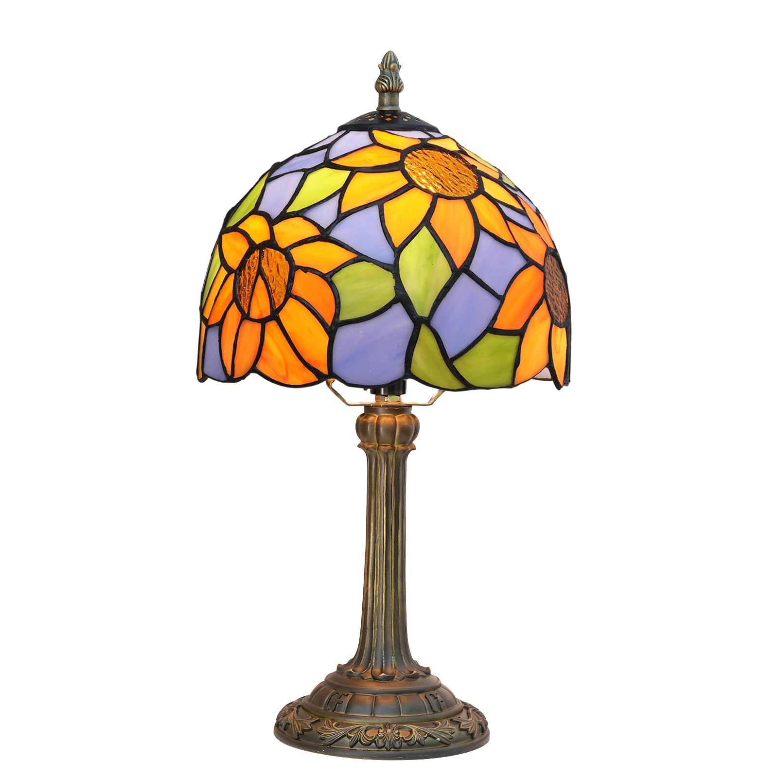 Wecrejoni Tiffany Lamp Bedside Table Lamp-Nightstand Stained Glass Lamp For Bedroom Dorm Living Kitchen  Aesthetic Cute Home Decor Gift (Blue Background Sunflower)