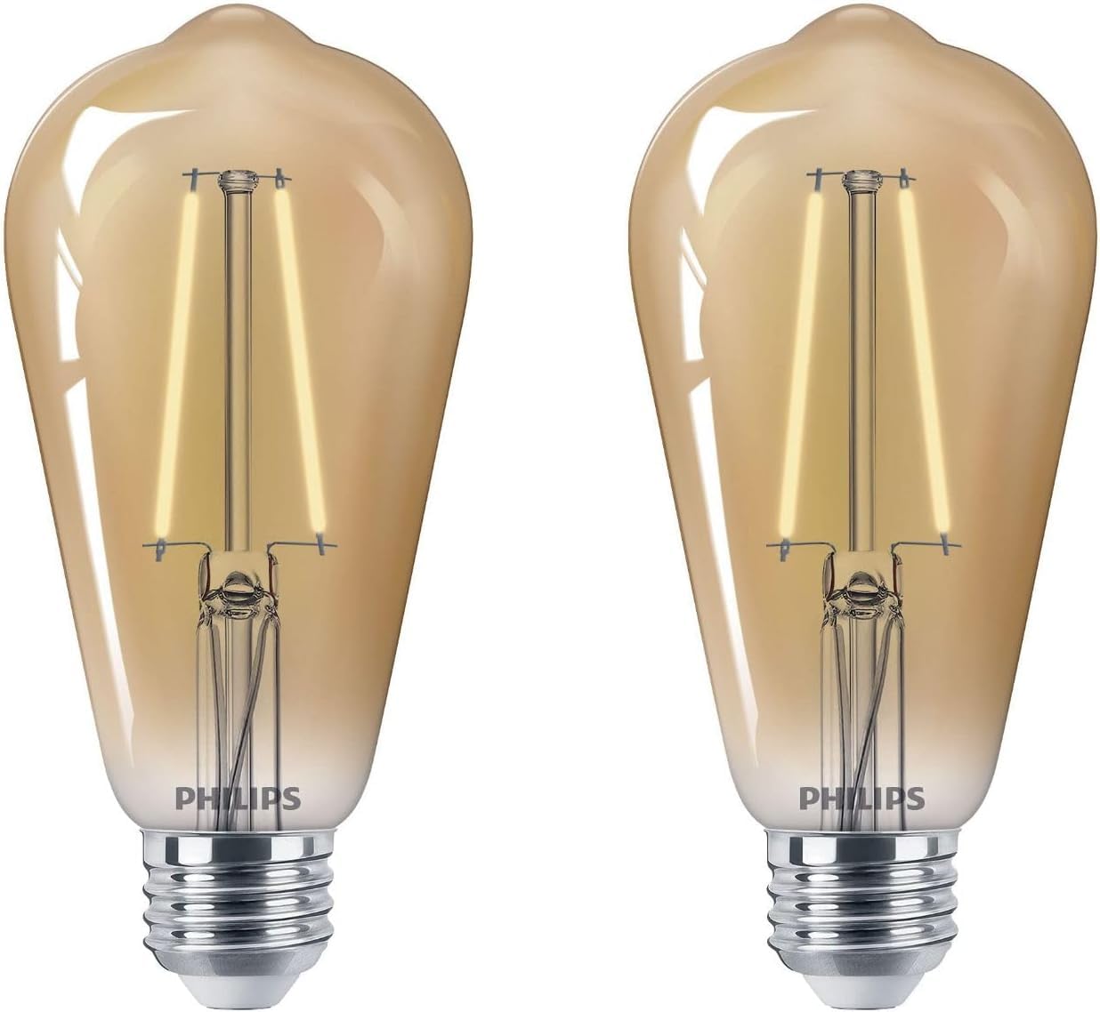 Philips Led Vintage Flicker-Free Amber Straight St19 Dimmable, Eyecomfort Technology, 300 Lumen, Amber Light(2000K), 4.4W=40W, Title 20 Certified, E26 Base, 2-Pack, (564849)