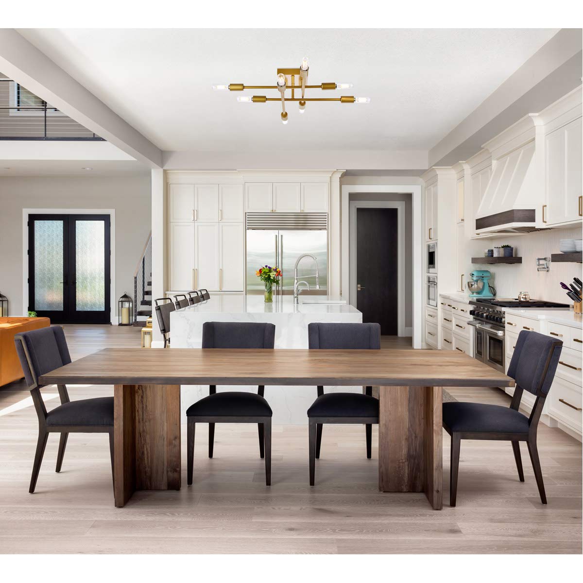 Living District Script 8-Light Mid-Century Metal Flush Mount in Brass