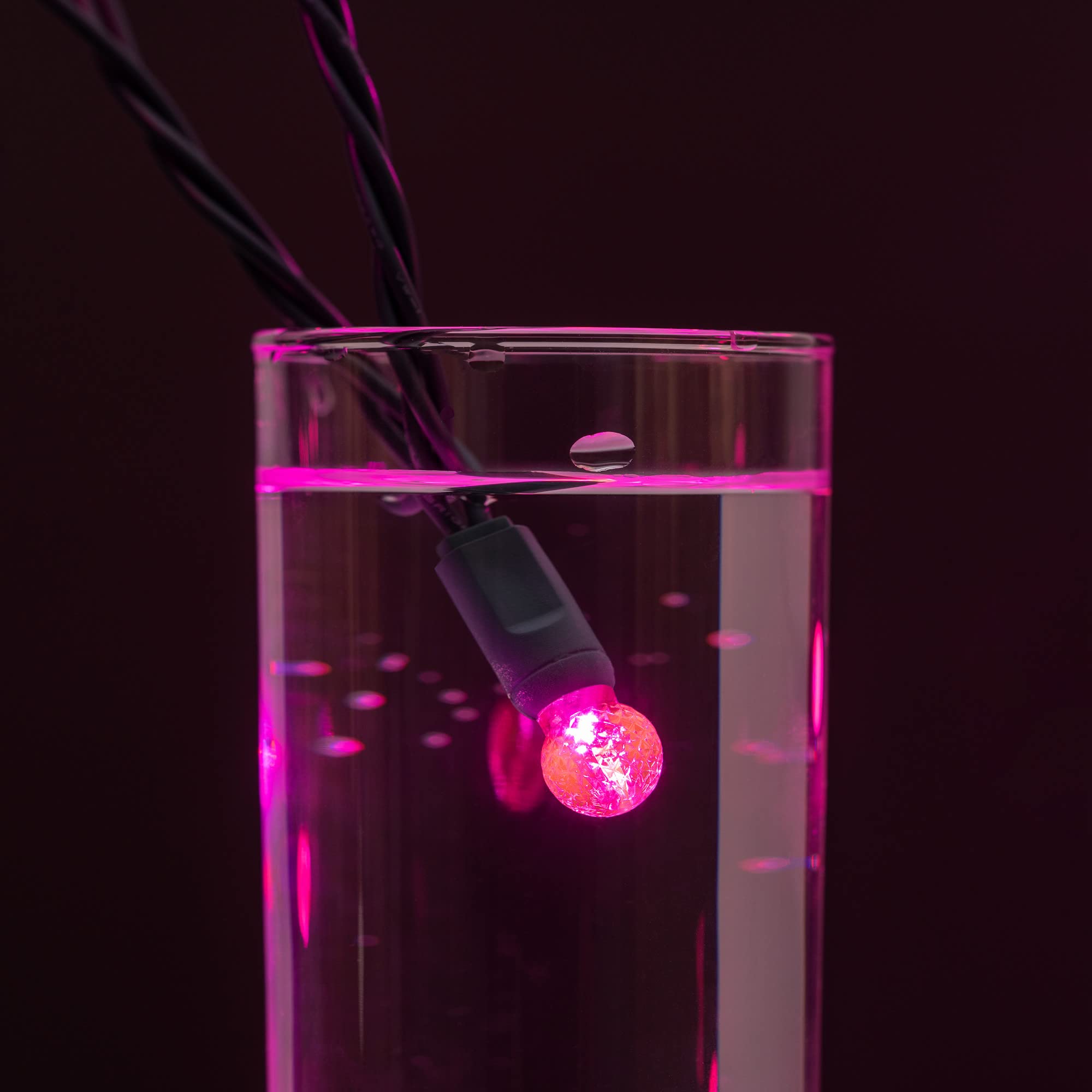 Yuletime Pink One-Piece G12 Led Christmas Lights, Total 48 Feet 140 Count 2 Strands 24Ft 70Ct Waterproof Raspberry String Light